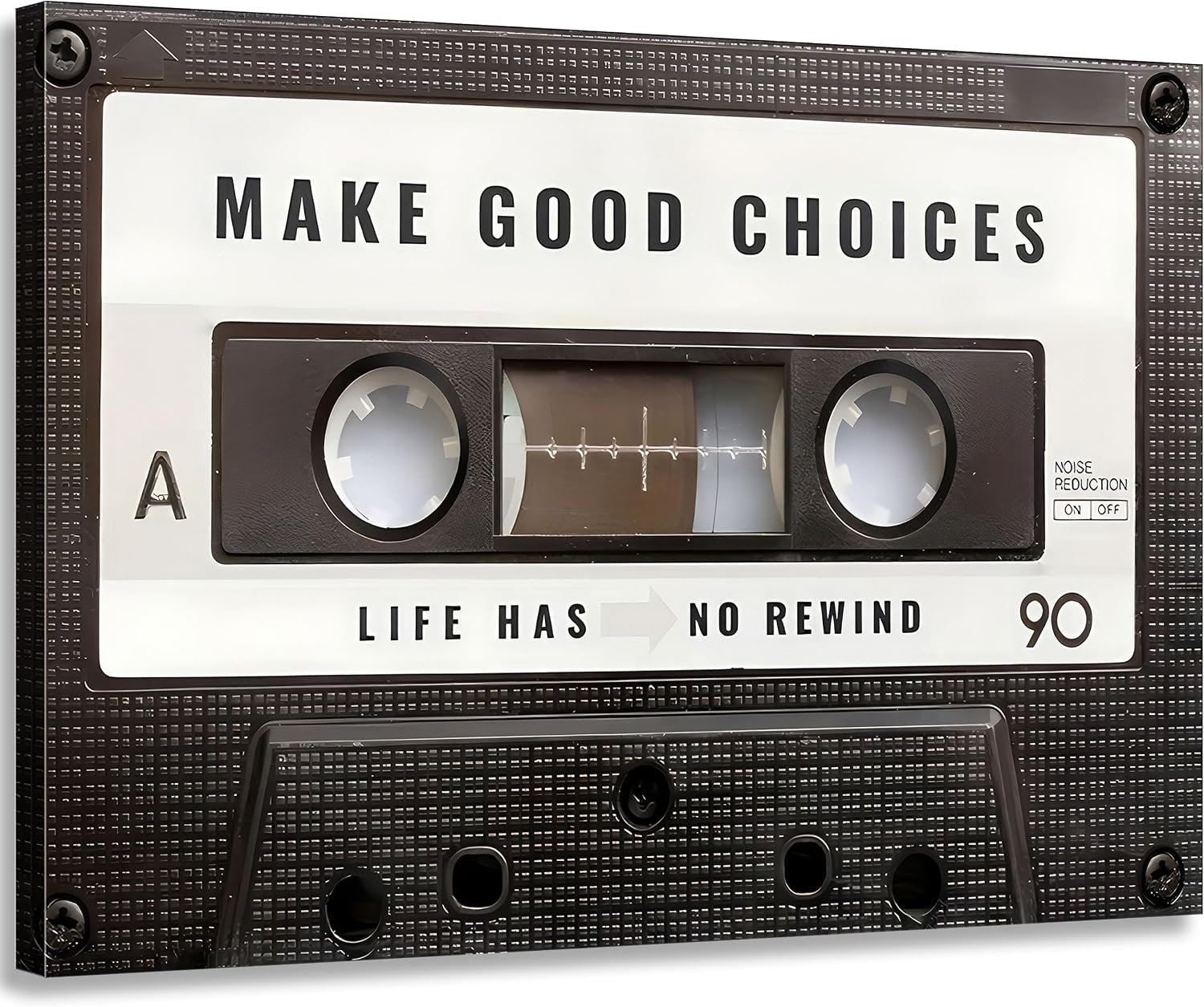 Inspirational Office Canvas Wall Art Picture Vintage Cassett Tape Prints Make Good Choices Life Has No Rewind Inspiring Artwork Motivational Wall Decor for Office Bedroom Living Room 12x16in Framed