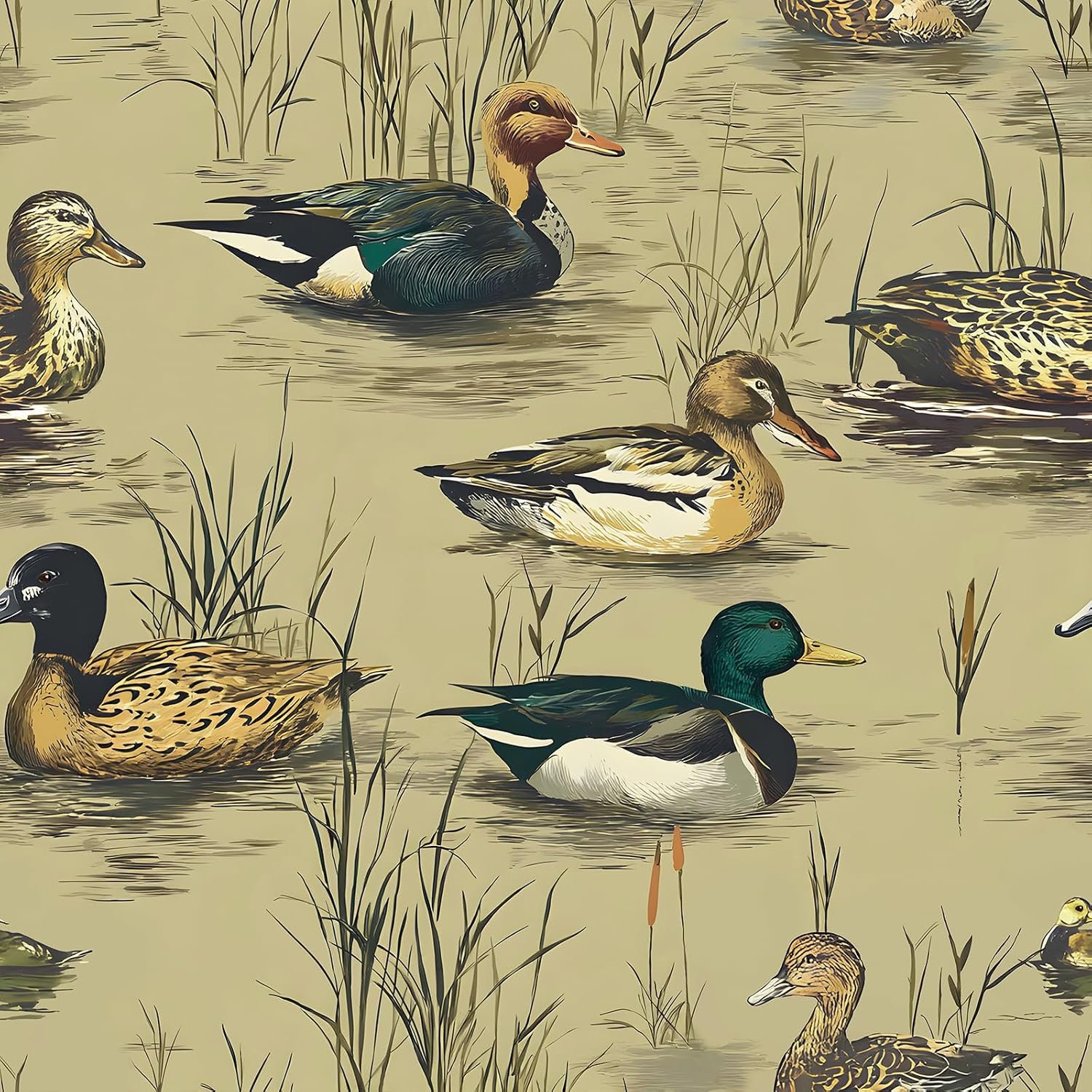 VEELIKE Rustic Duck Wallpaper Peel and Stick Beige Mallard Ducks Farmhouse Wallpaper 17.7”x354” Removable Self Adhesive Cottage Core Wall Paper for Bedroom Nursery Bathroom Cabin Vinyl Wall Covering