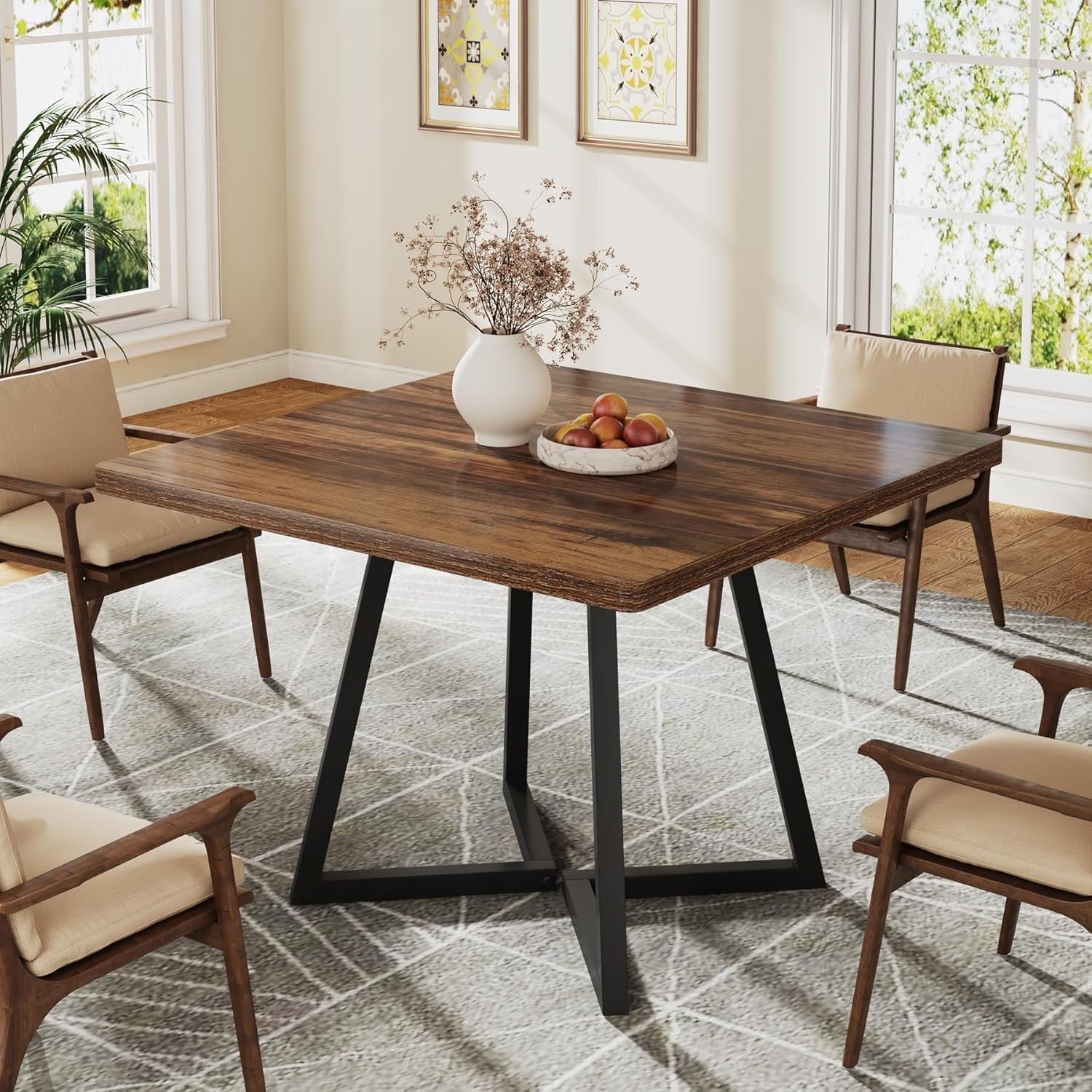 Tribesigns Square Dining Table for 2, 31.5″ Industrial Dinner Table with Metal Base, Kitchen Table for Dining Room, Small Space, Apartment