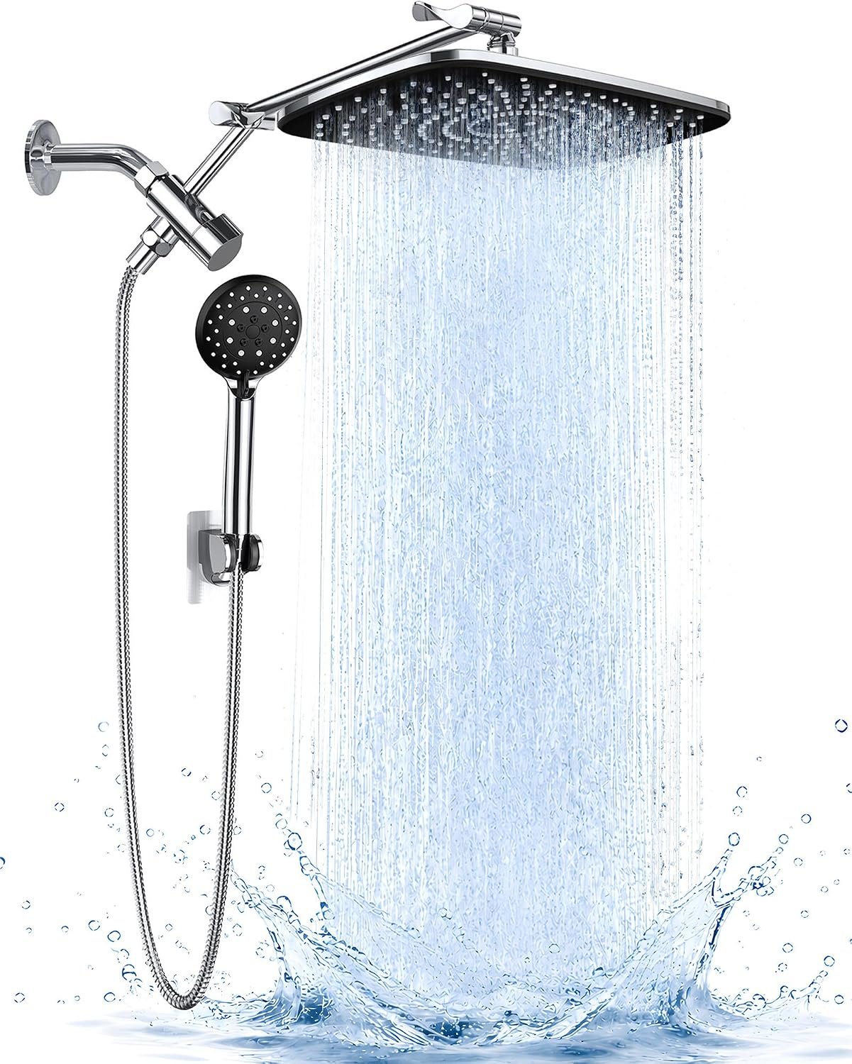 Veken 11.8″ Rain Shower Head with Handheld, High Pressure Handheld Shower with Multi Spray Modes, Rainfall Combo with 15″ Metal Extension Arm, Detachable Dual Shower, Bathroom Decor, Chrome Silver