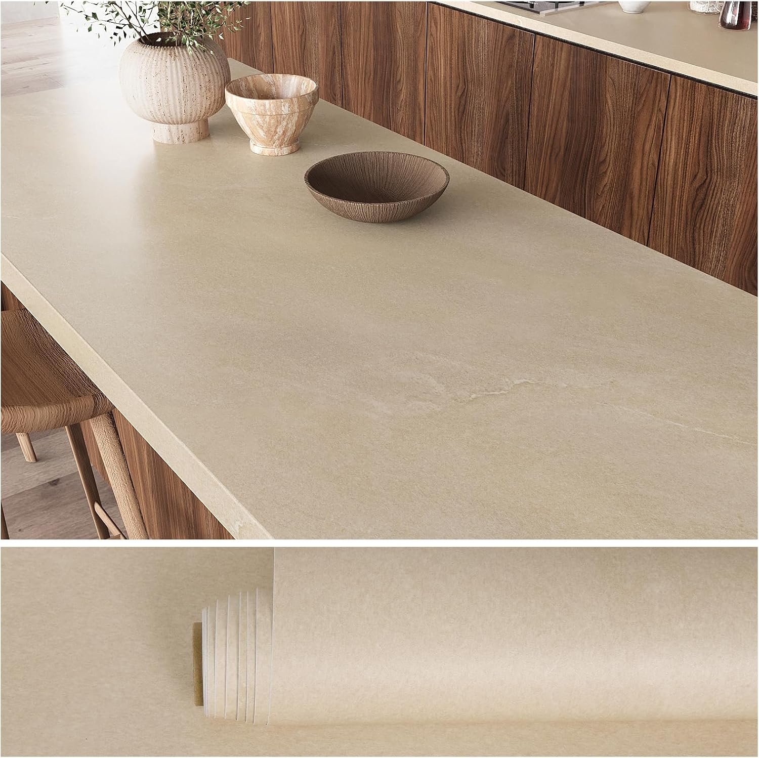 VEELIKE Minimalist Beige Marble Contact Paper for Countertops Waterproof Counter Top Peel and Stick Thick Marble Wallpaper for Kitchen Bathroom 15.7”x118” Self Adhesive Removable Vinyl Countertop