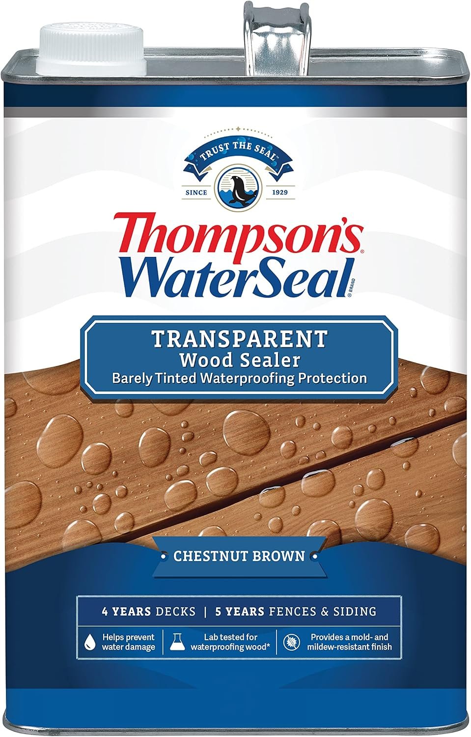 Thompson’s WaterSeal Transparent Waterproofing Wood Stain and Sealer, Chestnut Brown, 1 Gallon