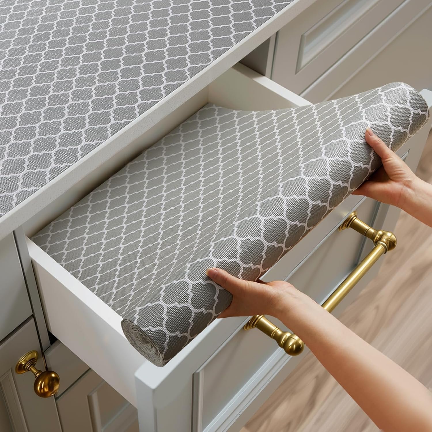 Shelf and Drawer Liner for Kitchen Cabinet Non-Adhesive Non Slip | Thickened Shelf Paper Waterproof Shelves Protector Pantry Liner Cover for Dresser Cupboard Bathroom Gray 12IN x 10FT