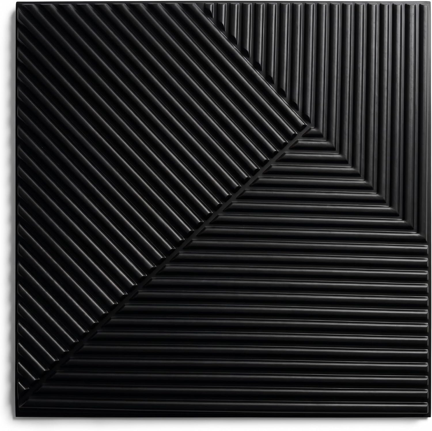 3D Wall Panels for Interior Wall Decor, PVC, Matte Black | 19.7×19.7 Inch, 12 Pack 32 Sq Ft, Waterproof, Decorative Textured Tile, Paintable, Fire Resistant, Lightweight Modern Accent