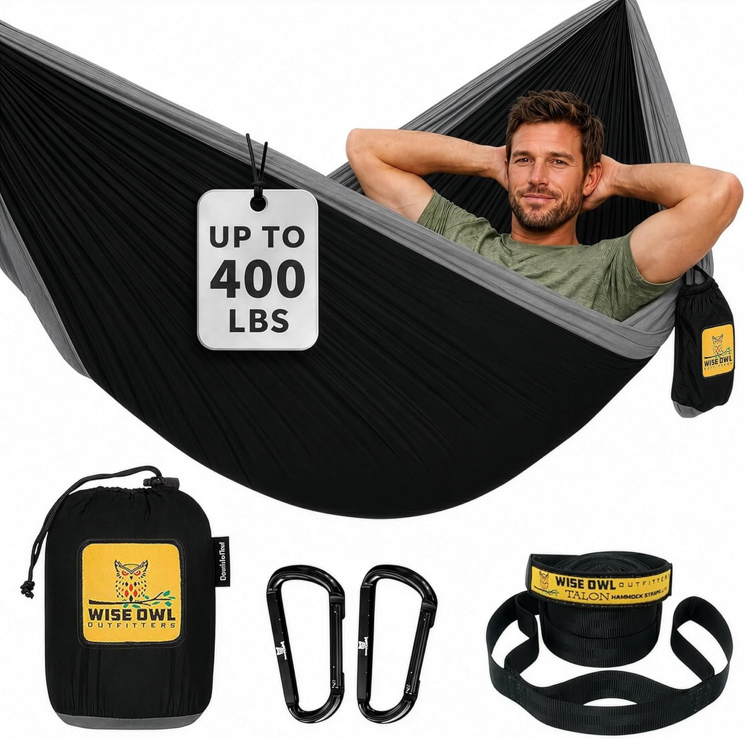 Wise Owl Outfitters Camping Hammock – up to 500lbs Portable Hammock with Tree Straps – Travel, Backpacking, Hiking, Outdoors Camping Gear – Single or Double
