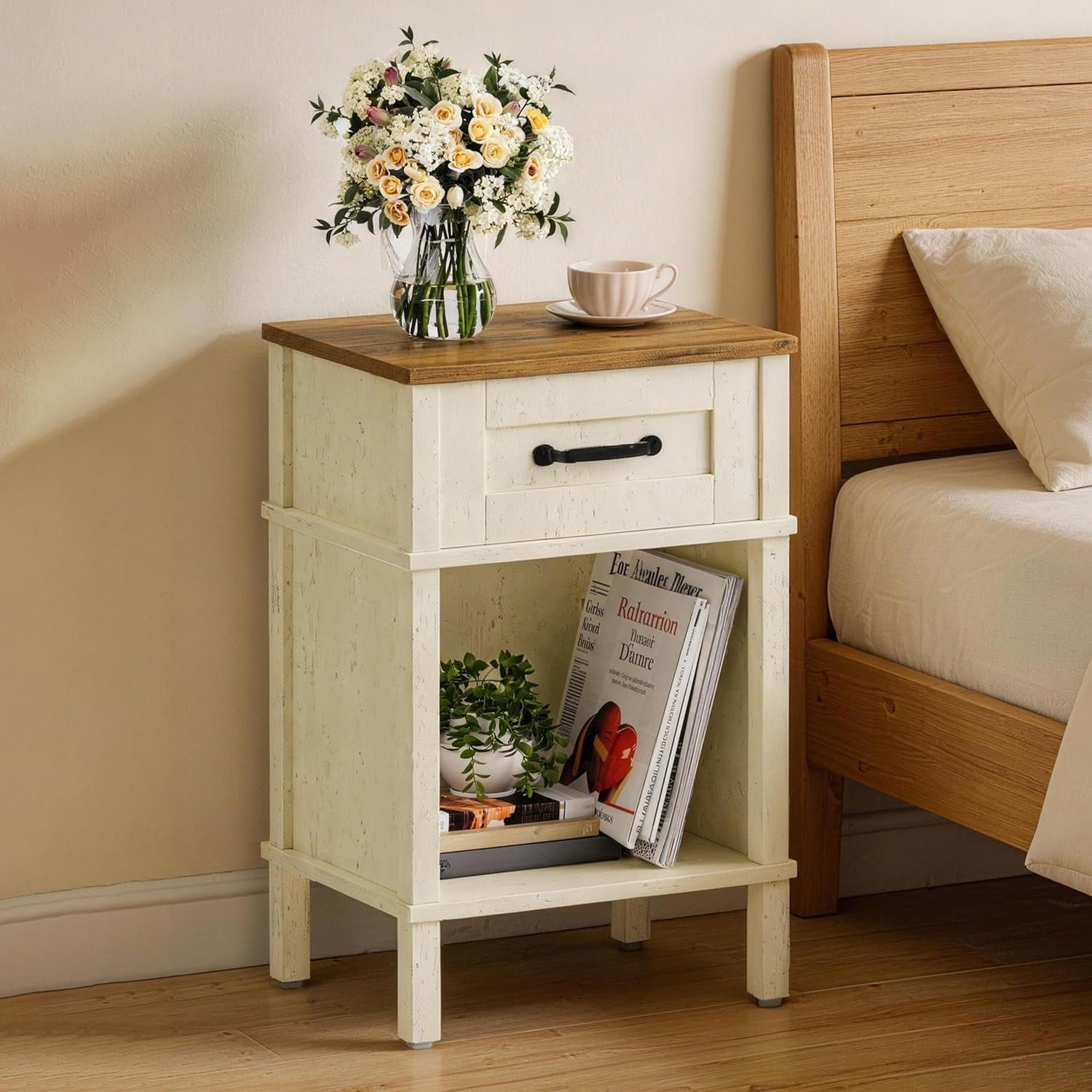 White Farmhouse Nightstands, Nightstand with Drawers, Small Bedside Table | Modern Bedroom Nightstand, Farmhouse End Table,White Wood Night Stand,Side Table Bedroom,End Table with Storage LET512WR