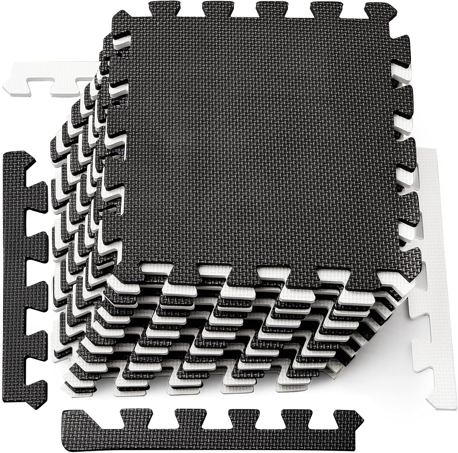 DEAYOU 16 Tiles Interlocking Foam Mat Floor Tiles, 12″ x 12″ EVA Foam Puzzle Mat with Borders, 0.4″ Thick Soft Protective Exercise Padding Mats for Fitness, Play, Gym, Black and Cream White
