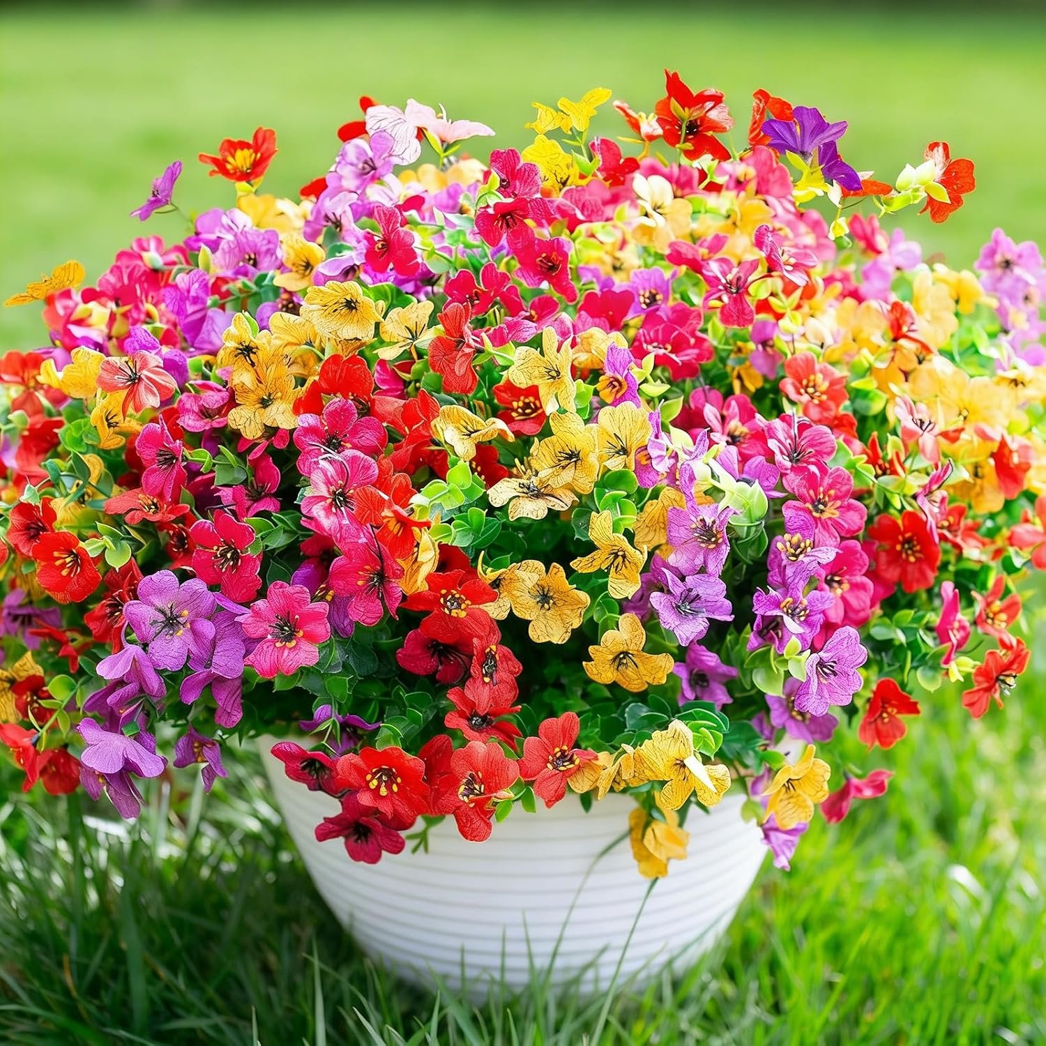 12 Bundles Artificial Flowers for Outdoor UV Resistant and Realistic, Faux Daisy Fake Flowers with Eucalyptus Leaves for Porch, Patio, Planter, Window Box, Home, Garden Decor