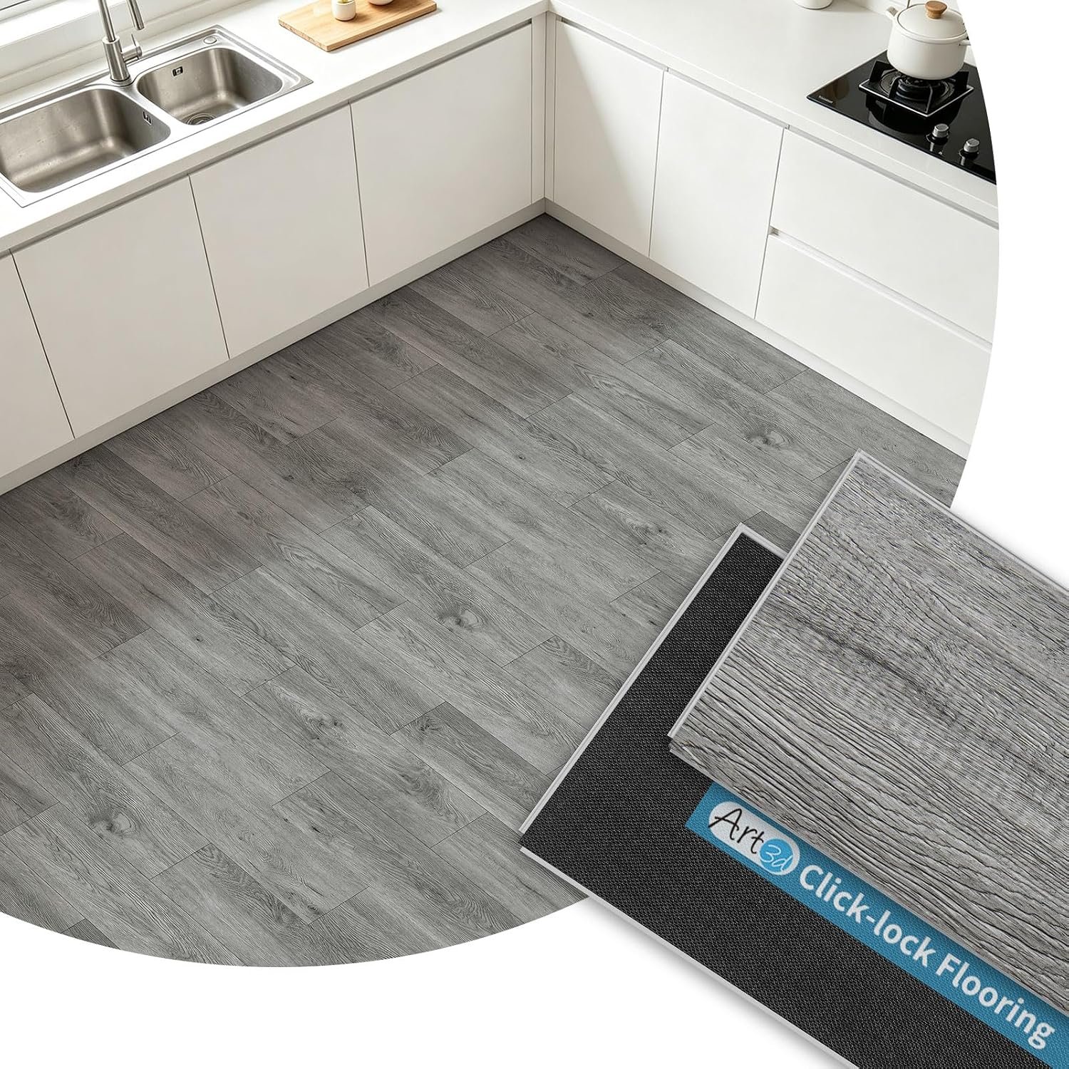 Art3d Wood Textured Click-Lock SPC Floor Tiles 24-Pack, 24×6 Inch Vinyl Floor Planks– Waterproof Flooring for Living Room, Kitchen, Basement, Ideal for New Home Buyers & Future Movers, Ash Brown