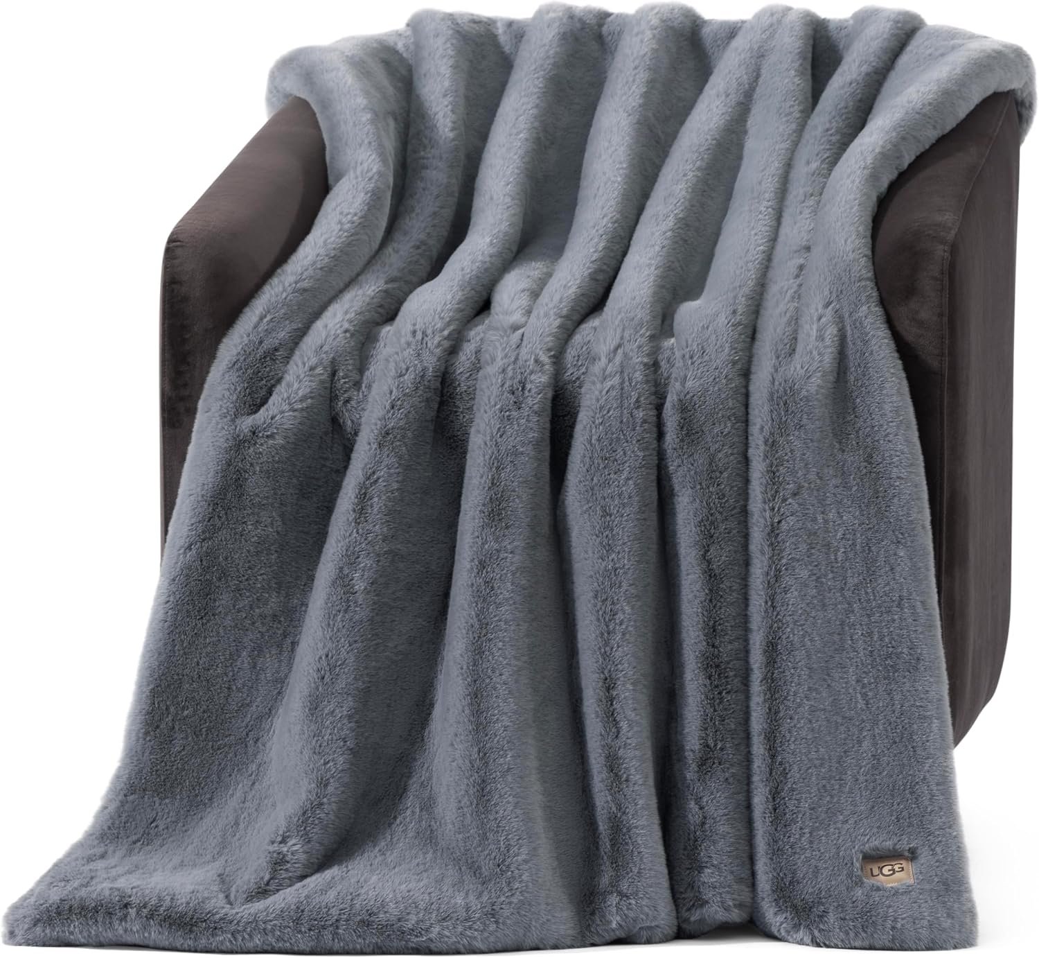 UGG Euphoria Throw Blanket, Plush Faux Fur Blanket, 50″ x 70″, Grey Blue | Reversible Fluffy Faux Fur to Ultra Soft Microfiber, Ultra Plush, OEKO-TEX Compliant, Machine Washable, All-Season Décor
