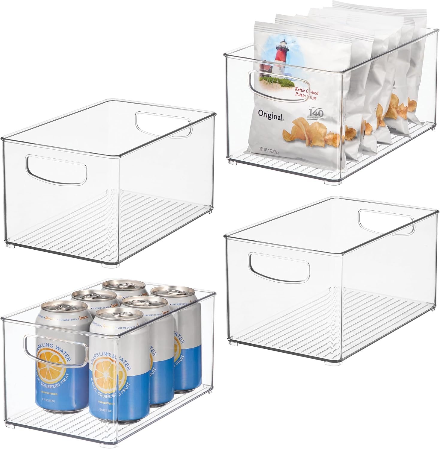 iDesign Stackable Clear Plastic Bin, 4-Pack | Kitchen Organizers and Storage, For Fridge and Pantry