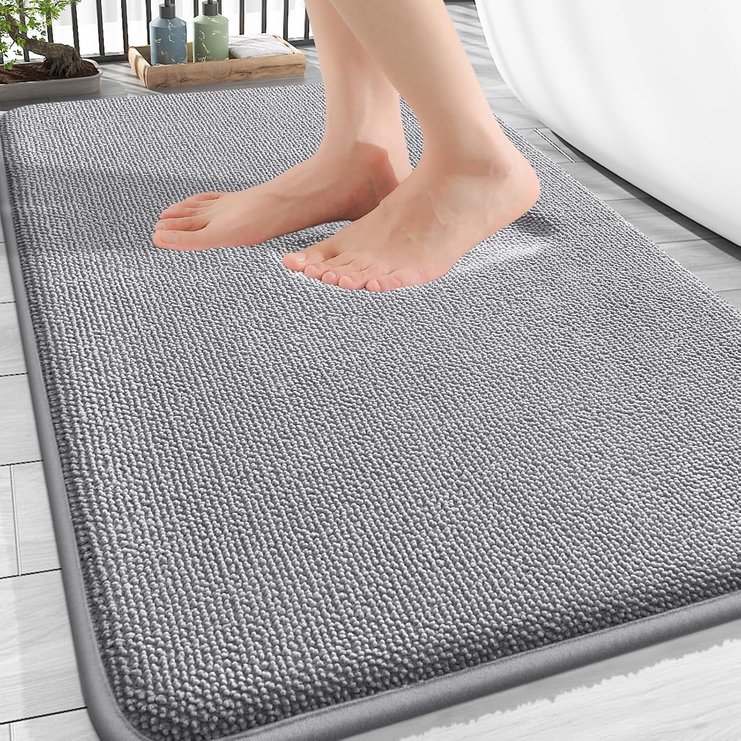 OLANLY Thick Memory Foam Bathroom Rugs 30×20, Soft Absorbent Bath Mat, Grey | Quick Dry Bath Rugs, Non-Slip Carpet, Machine Washable Mats for Bathroom Floor, Tub and Shower, Home Decor Accessories