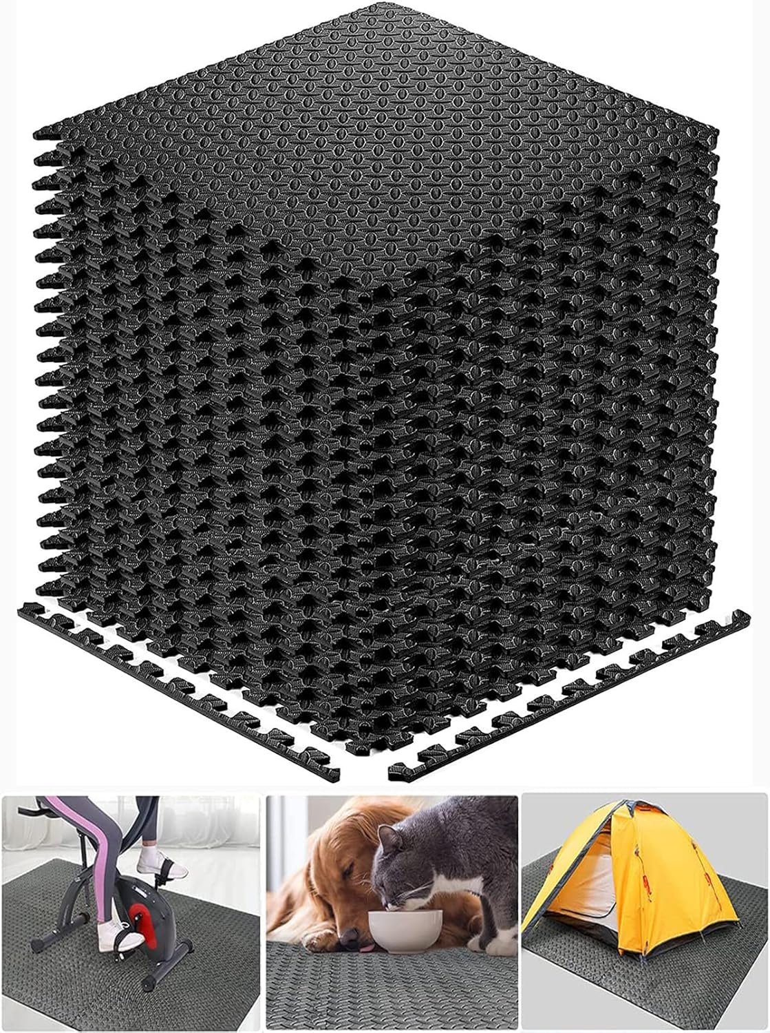 Walsai Exercise Mats Puzzle Foam Mats Gym Flooring Mat Cover 20 SQ.FT Interlocking Foam Mats with EVA Foam Floor Tiles for Home Gym Equipment Workouts Black