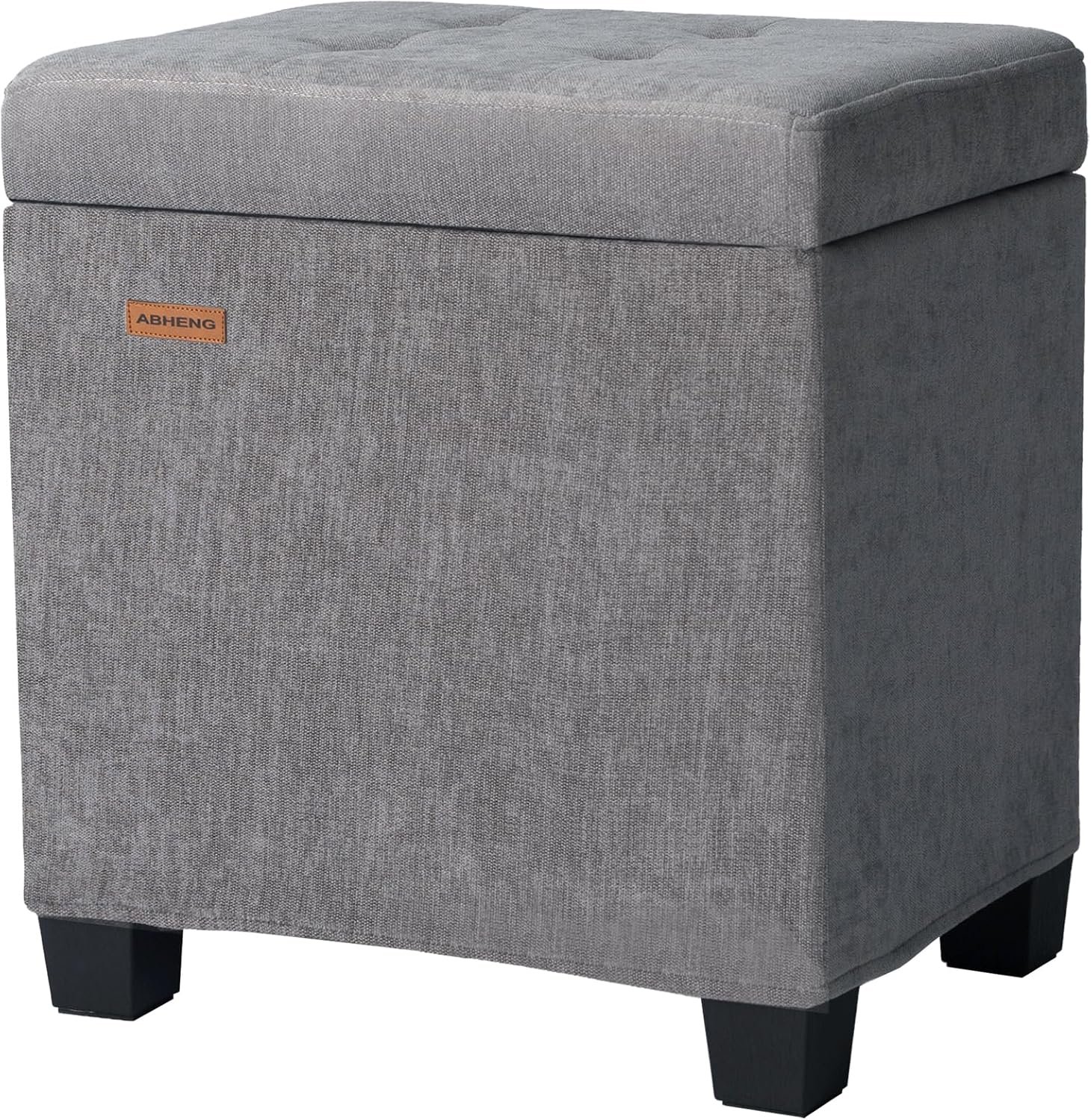 ABHENG Chenille Metal Framed Storage Ottoman,12.2″ D x 16.1″ W x 17.7″ H Tufted Upholstered Ottoman with Storage,Foot Rest Stool with Legs,Holds 770 LB for Dorm Living Room Bedroom Gray UASND70G