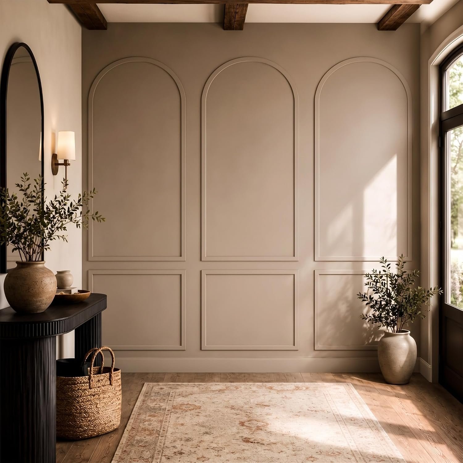 Nuanchu 94 x 29 Inches 3 Set Arch MDF Board and Batten Wall Panel Kit Premade Wainscoting Wall Molding Kit Frame Accent Molding Pre Cut Trim for DIY Room Decor (Classic Style)