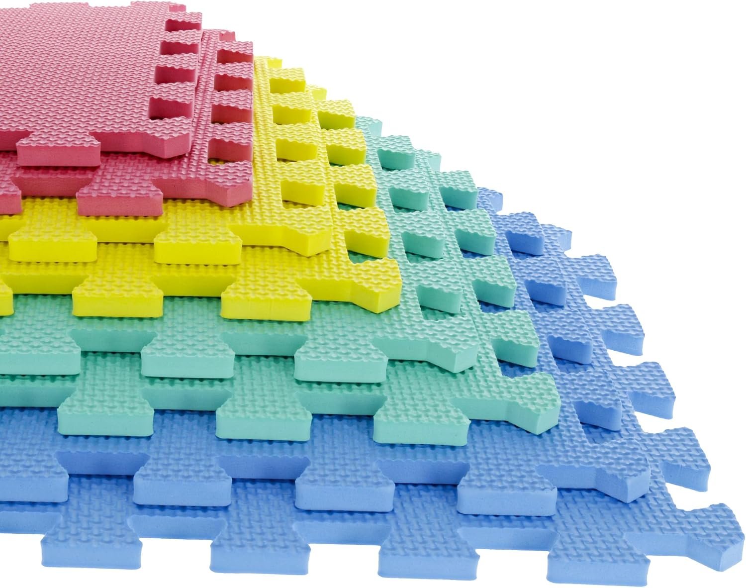 Interlocking Floor Mats – 16-Piece Nontoxic Exercise Mat or Play Mat for Ages 14 and Up – Foam Padding for Home Gym by Stalwart (Multicolor)