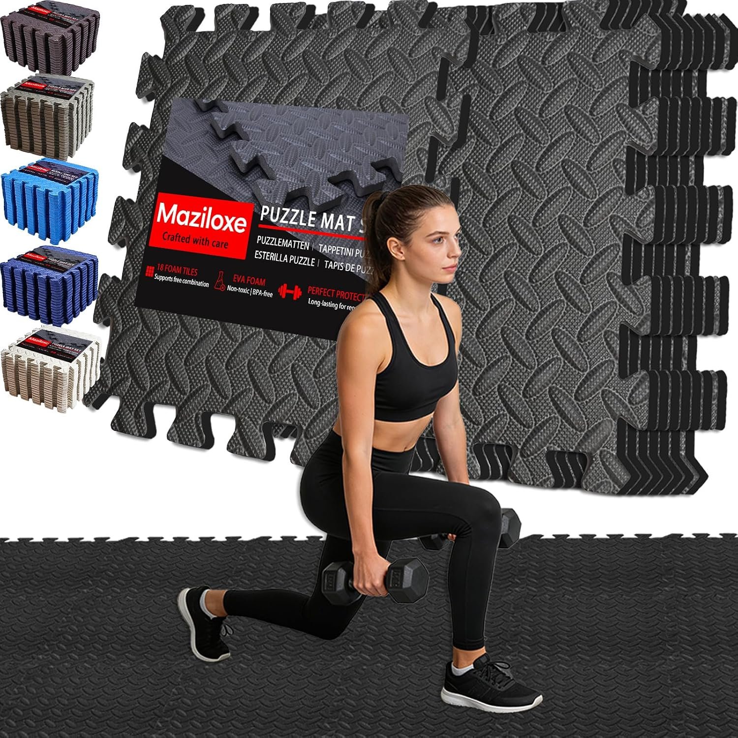 Gym Flooring for Home Gym, 18 PCS Anti-Slip Interlocking Foam Floor Tiles, 12.6″x12.6″x0.4″ EVA Exercise Mats, Puzzle Floor Mat For Workout, Yoga, Kids Play Area, Treadmill, Garage