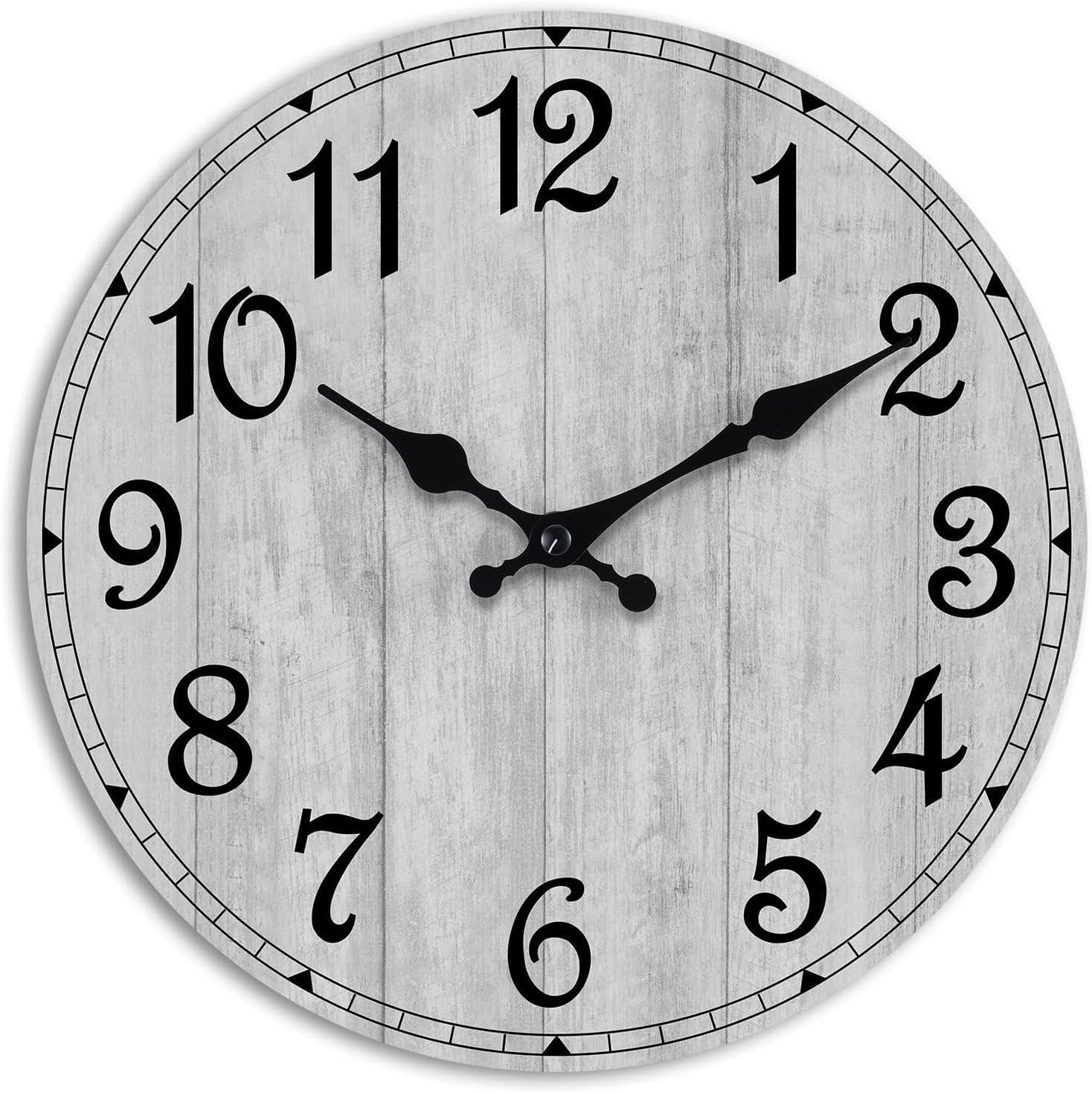 8 Inch Wall Clock, Silent Battery Operated Analog Clock, Grey | Bathroom | Kitchen | Bedroom | Decorative Style | Rustic Style