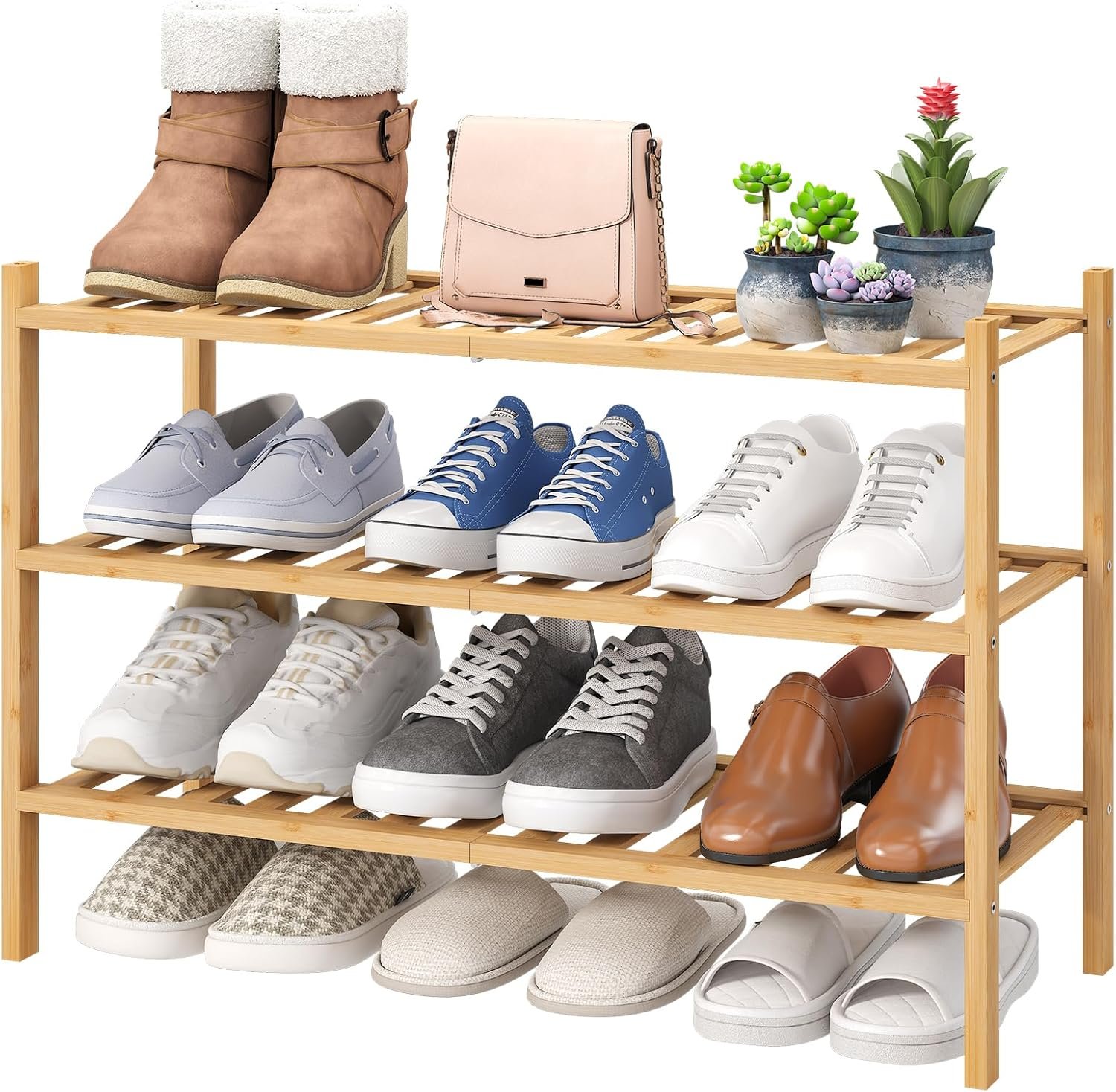 viewcare 3-Tier Free Standing Shoe Racks, Bamboo Wood Shoe Rack for Entryway & Closet, Beautiful | Natural | Functional | Sturdy Shoe Rack