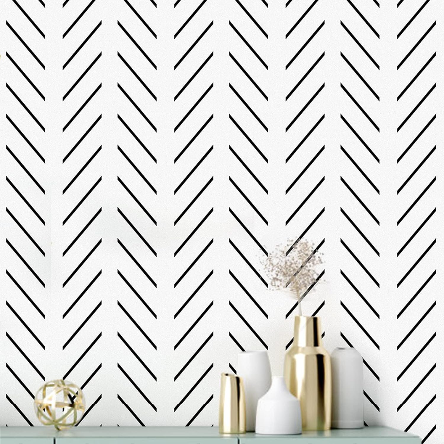 Erfoni Black and White Peel and Stick Wallpaper Herringbone Contact Paper | 17.7in x 118.1in Modern Geometric Removable WallPaper Bathroom Peel and Stick Self Adhesive Contact Paper for Accent Wall