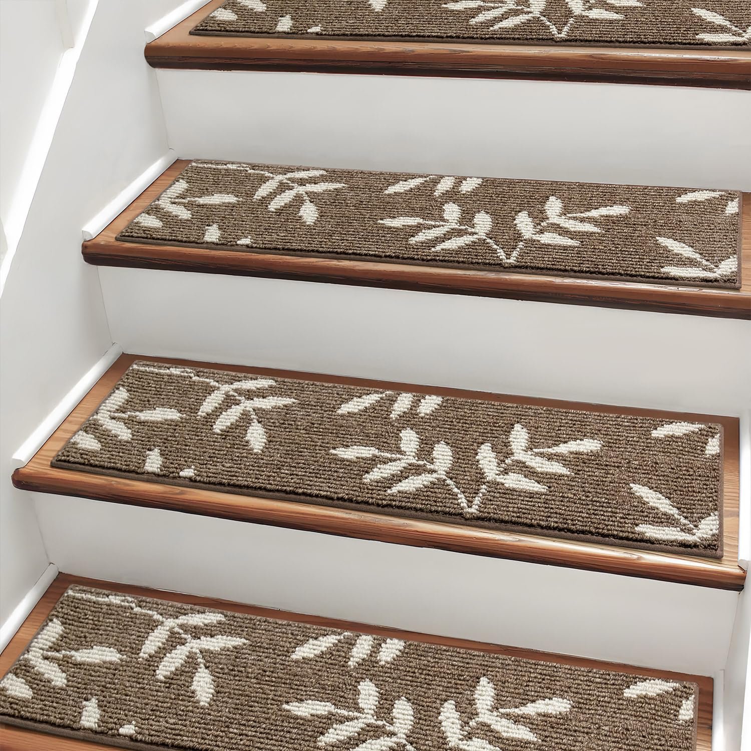 Carpet Stair Treads, Non-Slip Stair Treads for Wooden Steps Indoor | Stair Runner for Pets, Non Skid Staircase Step Treads Washable Reusable, Stair Protectors 30″ x8″ Set of 15, Brown