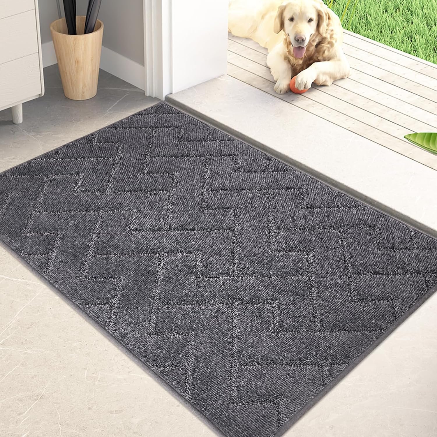 PURRUGS Dirt Trapping Door Mat Indoor Entrance, 20″ x 31.5″, Grey | Machine Washable, Non-Slip, Waterproof TPR Backing, Super Absorbent, Low Profile, Entryway Rug for Muddy Paws and Shoes