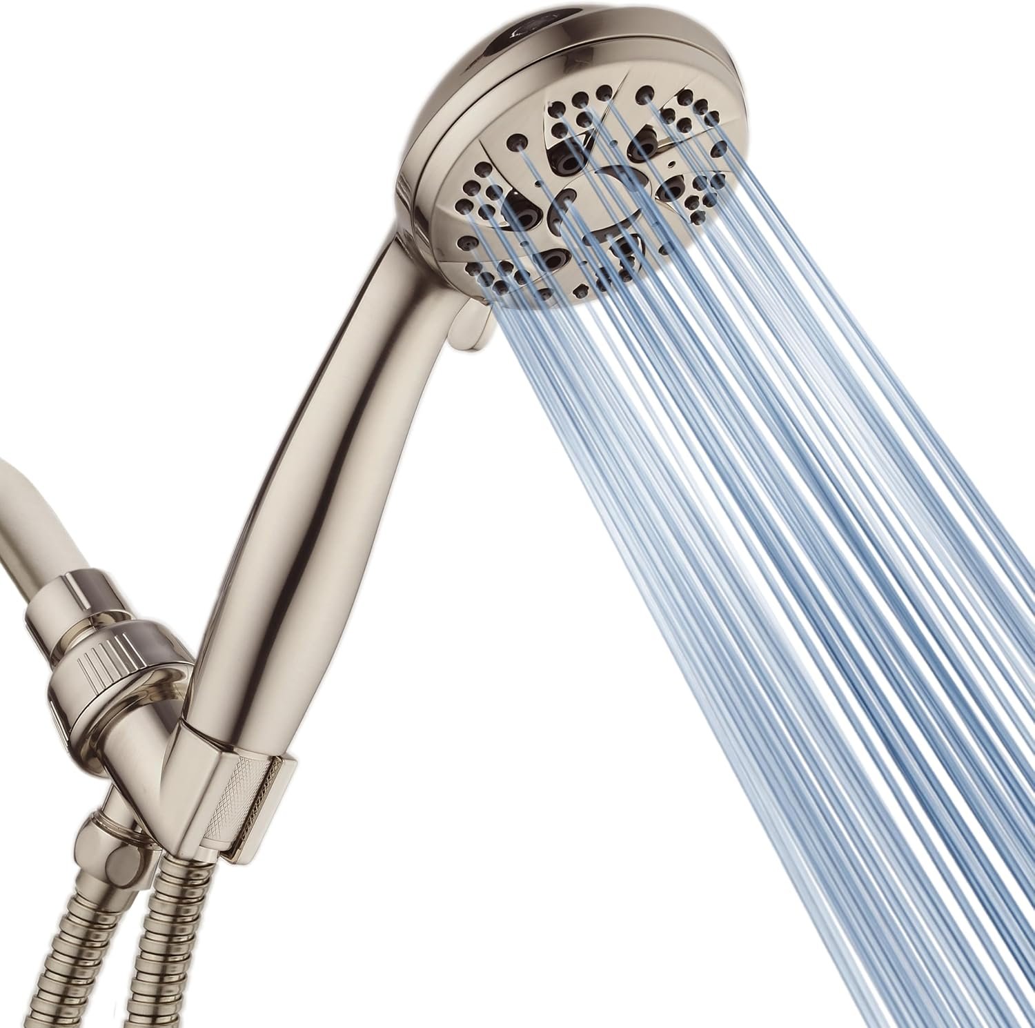 AquaDance High Pressure 6-Setting Full Brushed Nickel Handheld Shower Head with Stainless Steel Hose. Officially Independently Tested to Meet Strict US Quality & Performance Standards! | Anti-clog Jets, Premium Stainless Steel Hose & Adjustable Bracket for the Ultimate Shower Spa Experience! / Nickel