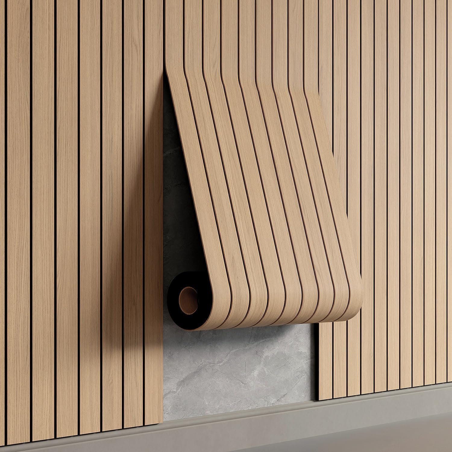 YU LI 3DH Peel and Stick PVC Slat Wall Panel 236″x15.75″ Self-Adhesive Thick Faux Oak Wood Grain Wallpaper Panel 3D Soundproof Wall Panels for Walls & Ceilings