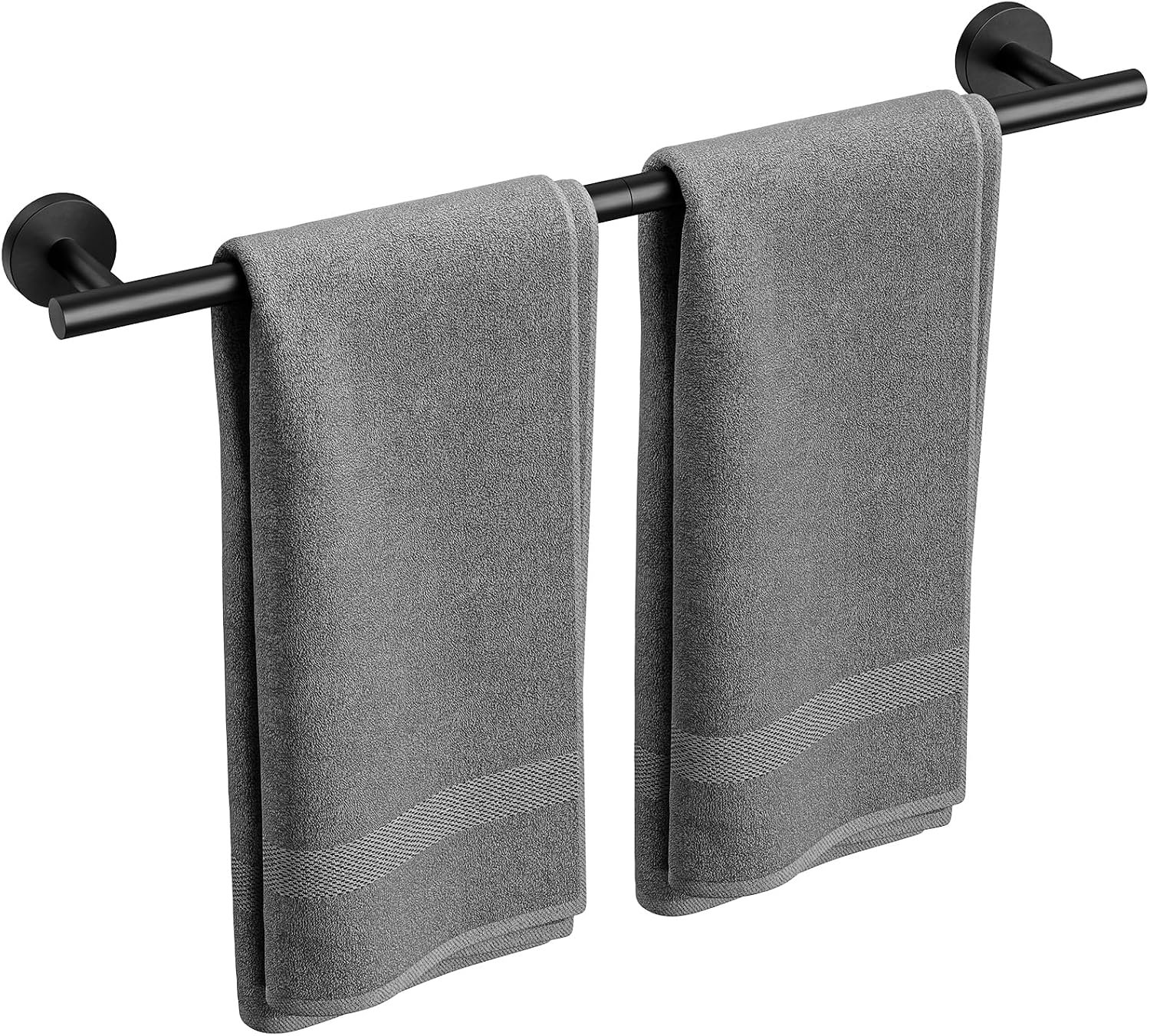 Matte Black Towel Bar, 24 Inch Bathroom Towel Rack (Total Length 26-Inch), Towel Holder Wall Mounted, Thicken SUS304 Stainless Steel Towel Rod Modern Home Decor