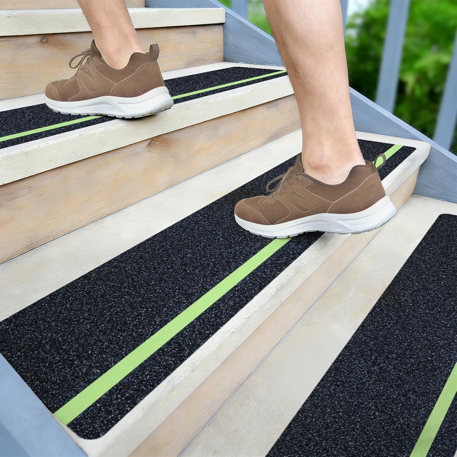 LifeGrip Anti Slip Traction Treads 10 Pack, 6″x32″ with Glow in Dark Stripe, Best Grip Tape Grit Non Slip, Outdoor Non Skid Tape, High Traction Friction Abrasive Adhesive for Stairs Step