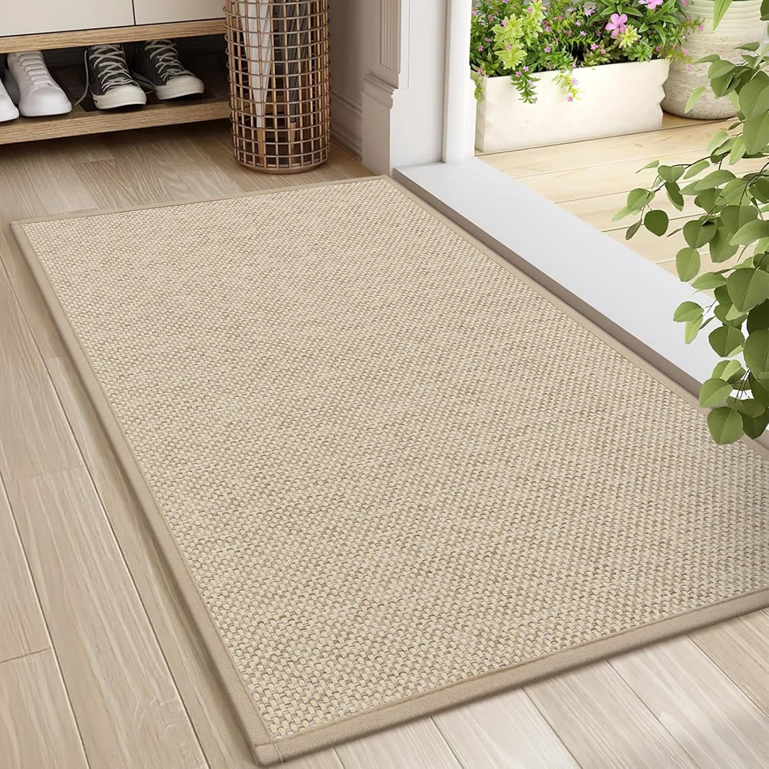 Door Mat 24″x36″, Non Slip Door Mat Indoor Entrance, Rubber Backing Front Indoor Door mats Washable Absorbent Low-Profile Entryway Entry Resist Dirt Inside Door Mats, Khaki