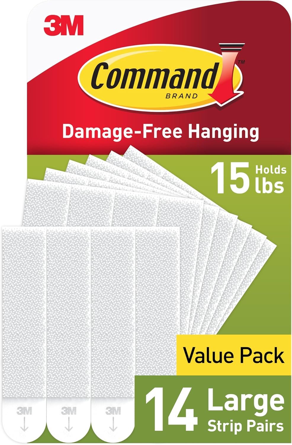 Command 15 lb Large Picture Hanging Strips 14 Pairs (28 Strips), Damage-Free Hanging Picture Hangers, No Tools Wall Hanger for Home Decor, White Adhesive