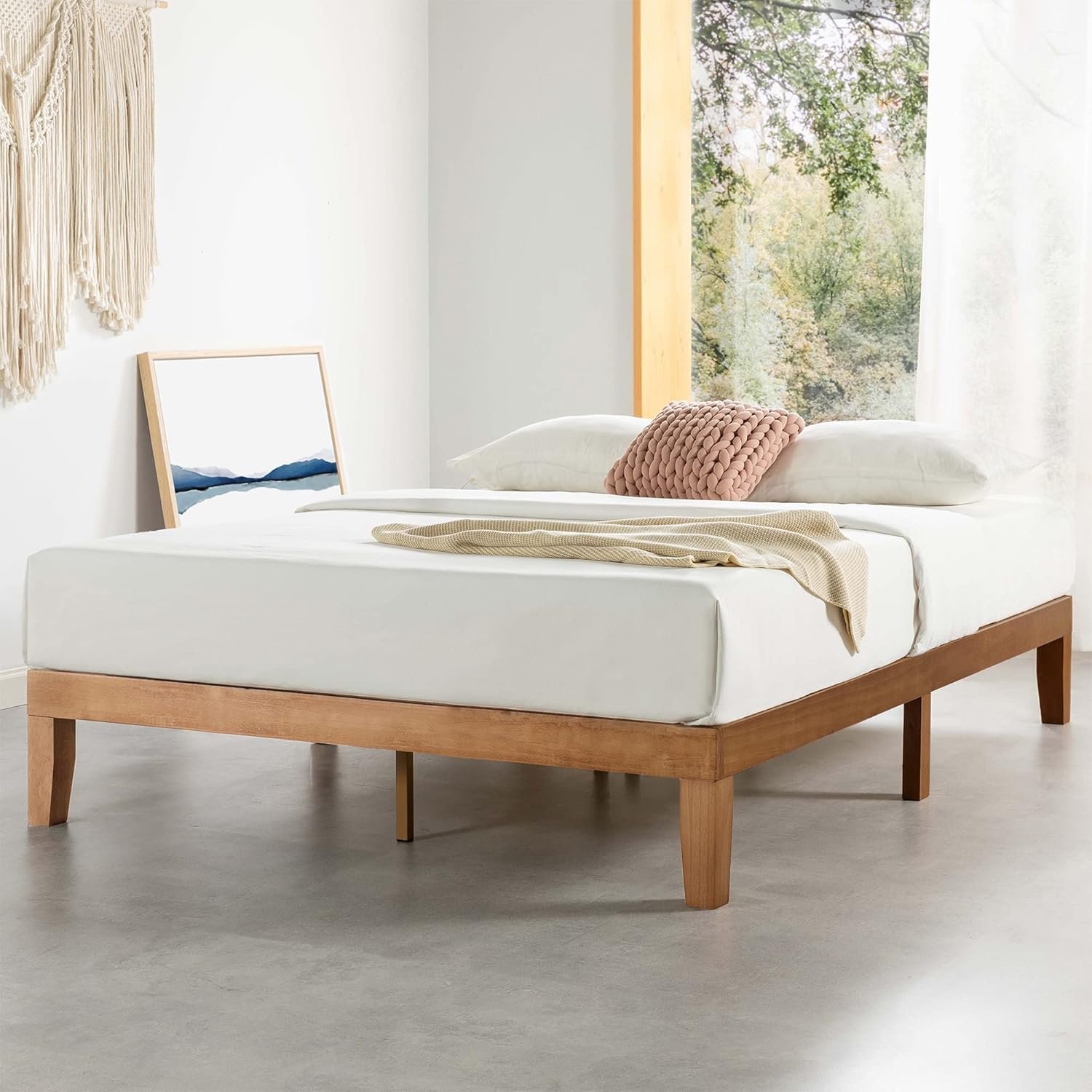 Mellow Naturalista Classic – 12 Inch Solid Wood Platform Bed with Wooden Slats, No Box Spring Needed, Easy Assembly, Full, Natural Pine