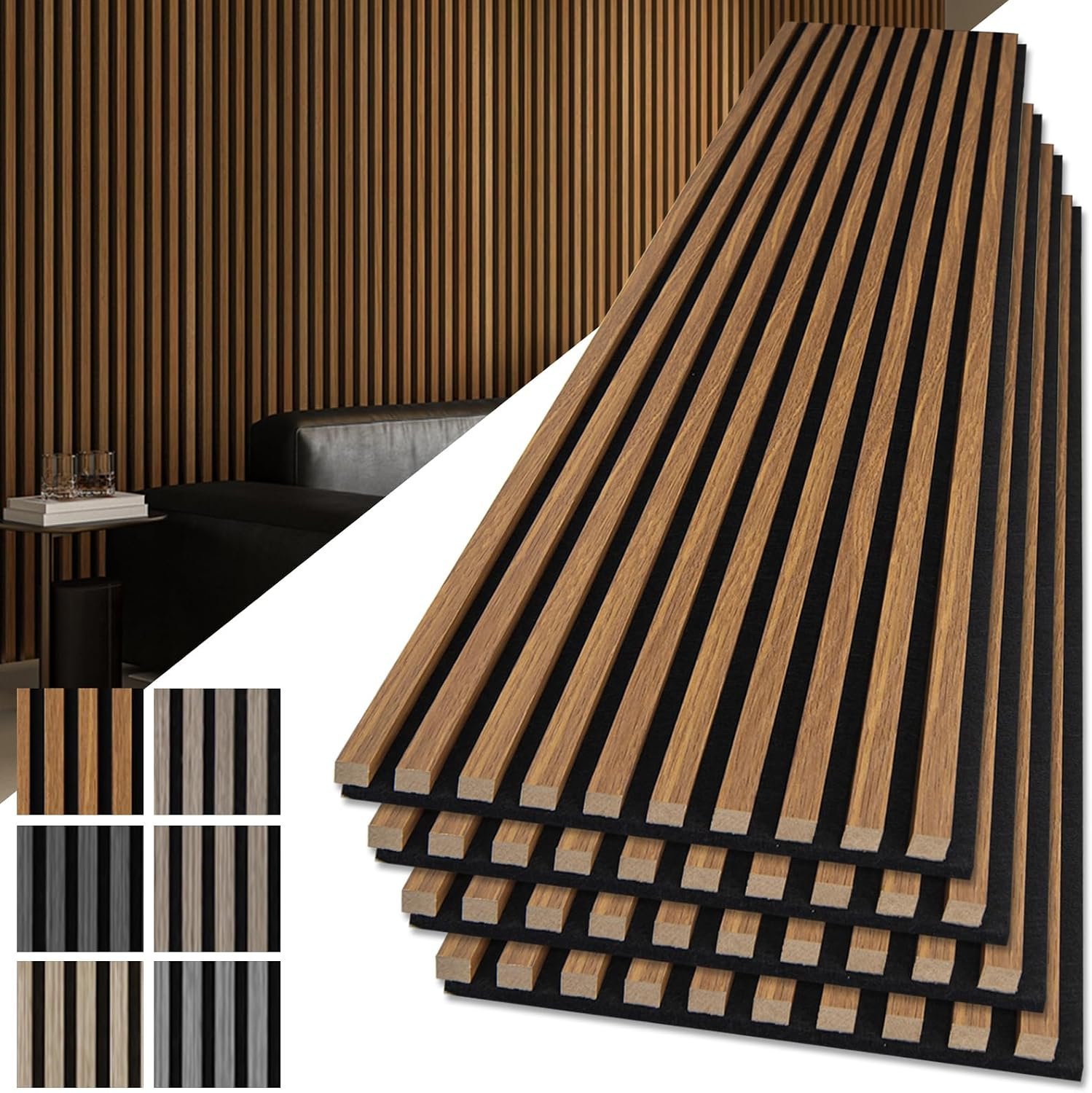 Art3d 108 x 12 in 3D Fluted Soundproof Wood Slat Wall Panel, 4-Pack, Teak | Reduce Noise, Durable, Sustainable, Moisture Resistant, Easy Mounting, Low Maintenance, Long Lasting, Home Decor, Office Use