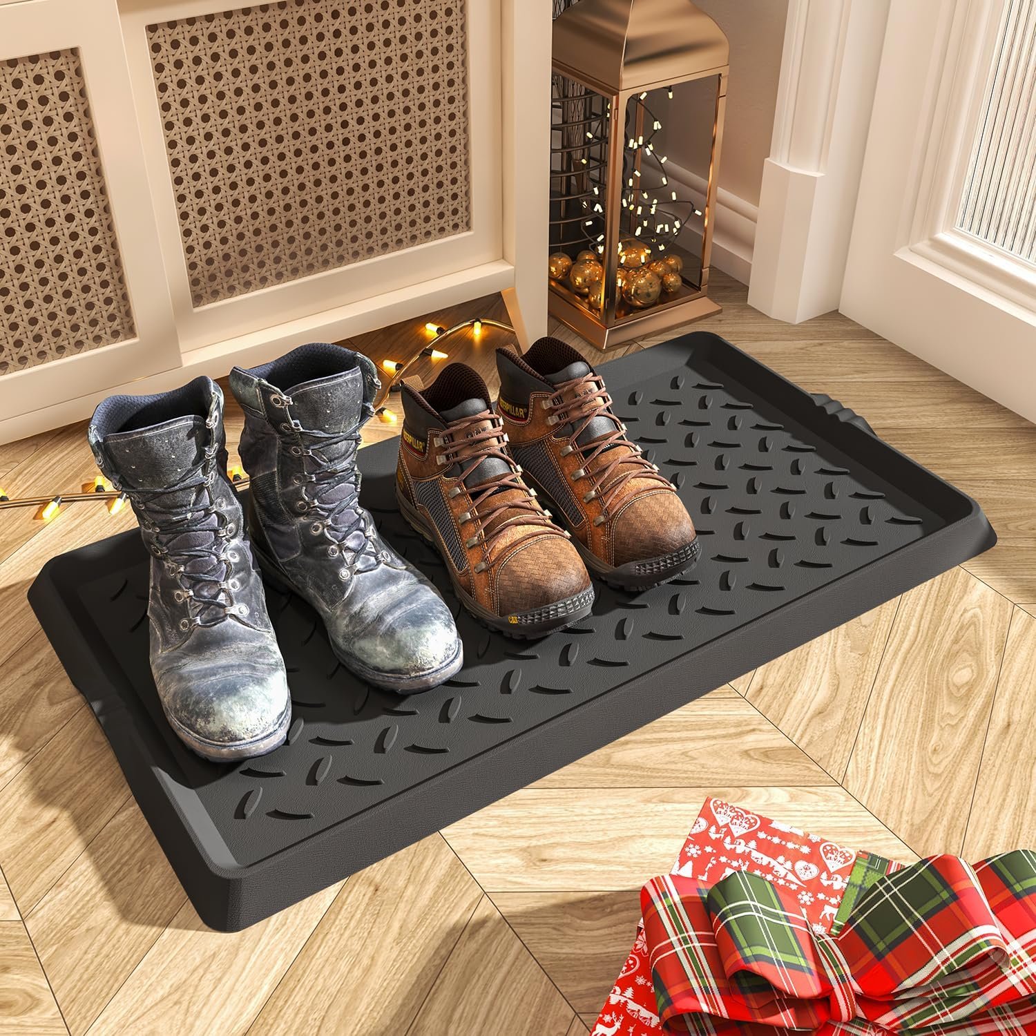 SUPENUIN Boot-Tray Heavy Duty Rubber Mat with Lip Waterproof Shoe Mat Tray for Entryway Indoor Outdoor Multi Use Catch All Trays Entryway Shoe Storage 16×27.5 Inches