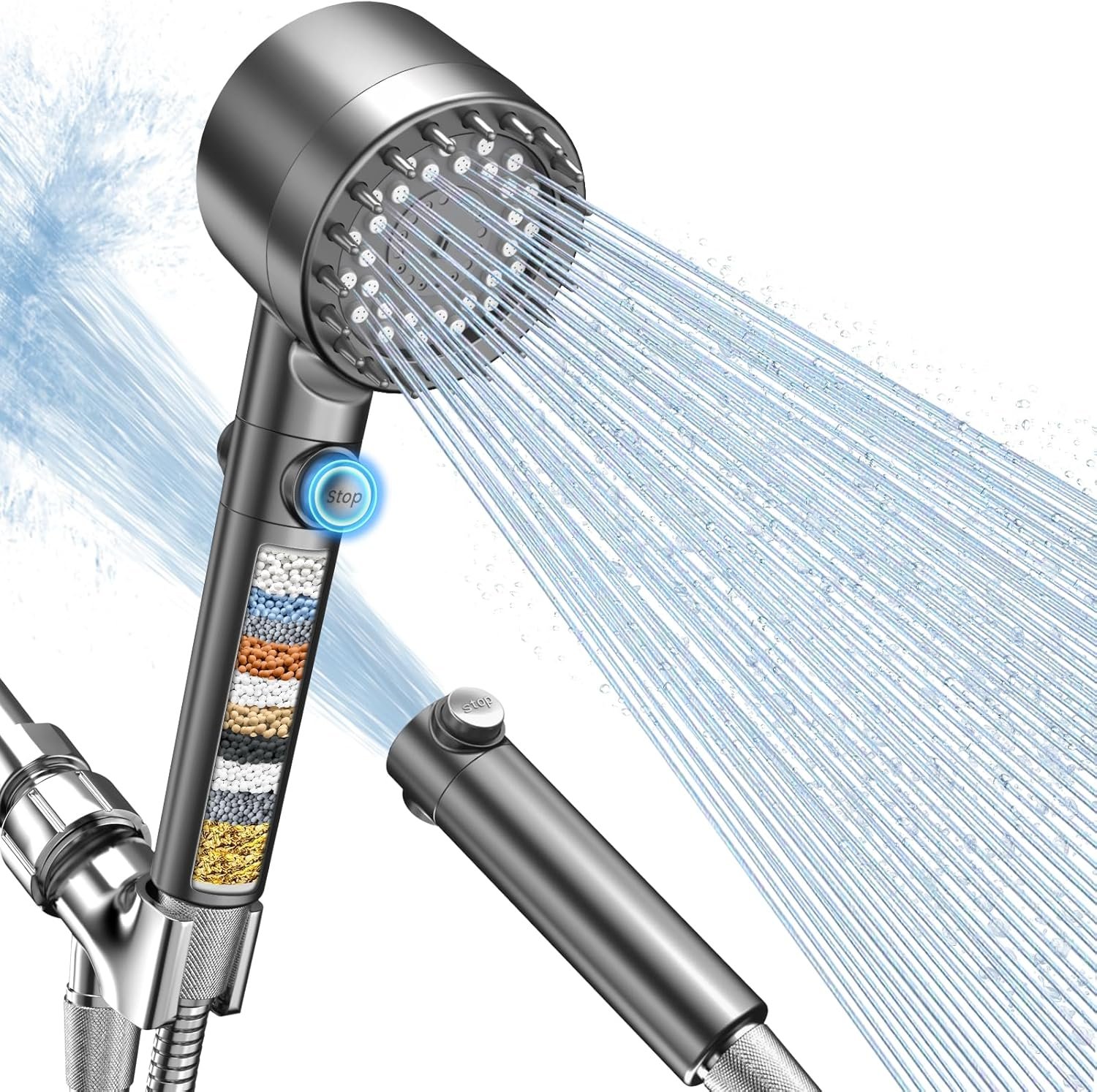 FEELSO Filtered Shower Head with Handheld, High Pressure Shower Filter Head | ON/OFF Switch, Anti-clog Nozzles, 4 Spray Showerhead with Filters for Hard Water, Remove Chlorine, Reduce Dry Itchy Skin