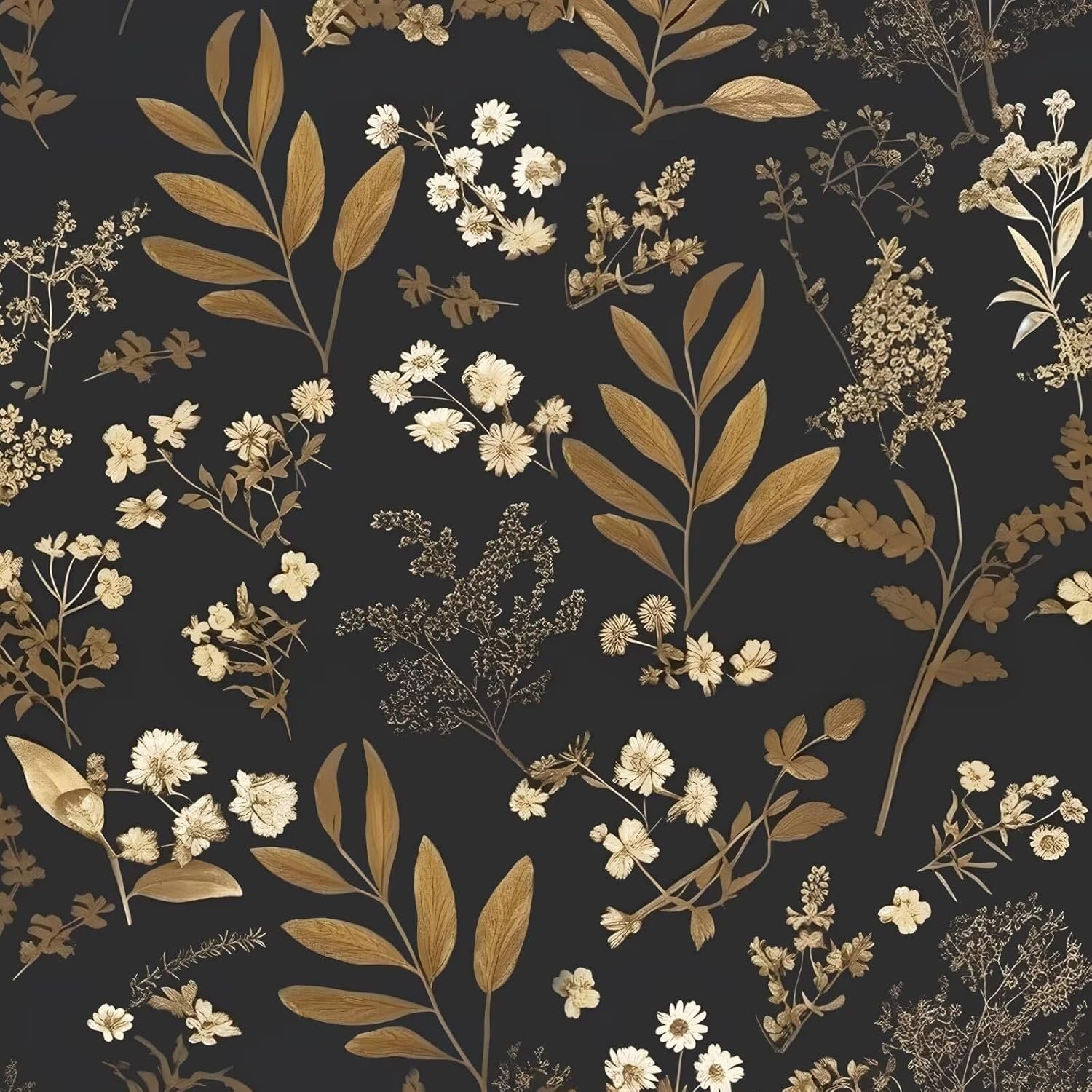 Vintage Floral Peel and Stick Wallpaper 17.5″x 393″, Gold Black | Self Adhesive/Removable/Waterproof/Thick Vinyl Contact Paper for Bathroom Bedroom Shelf Cabinet Drawer,Prepasted,Easy Peel