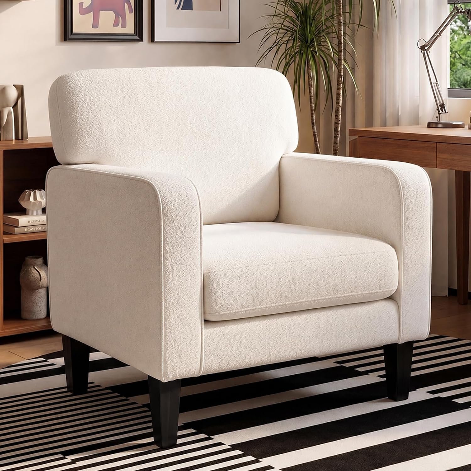 DUMOS Beige Modern Accent Chairs for Living Room, Corner Chairs for Adults, Reading Armchair with Armrest and Backrest, Comfy Lounge Seating for Bedroom Reception Waiting Room