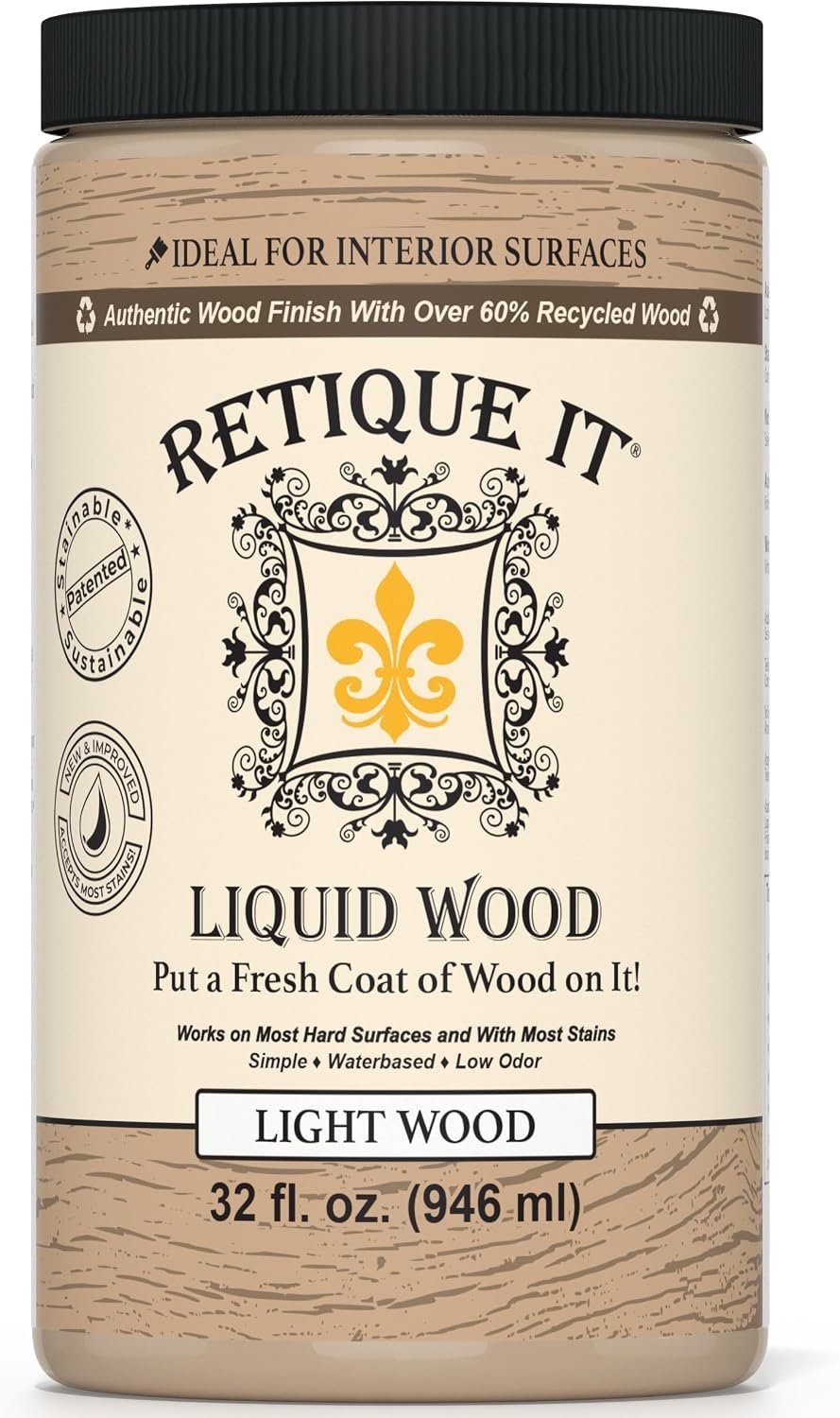 Retique It New and Improved Formula Liquid Wood Coatings – Stainable Primer – Paint It then Stain it (Light Wood, Large)