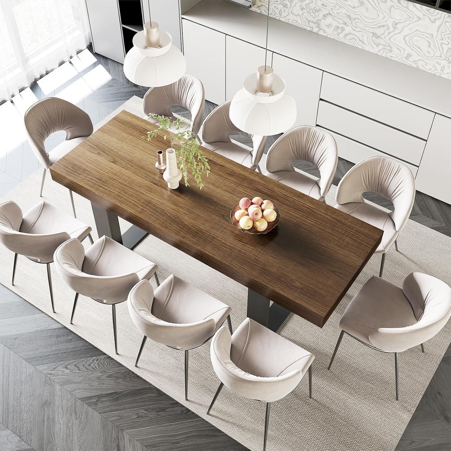 71-87 Inch Extendable Dining Room Table, Rustic Wooden Kitchen Table 6-10 | STHOUYN Expandable Dining Table, Farmhouse Rustic Style, Rectangular Wooden Top, Seats 6-10, Brown Kitchen or Dining Room