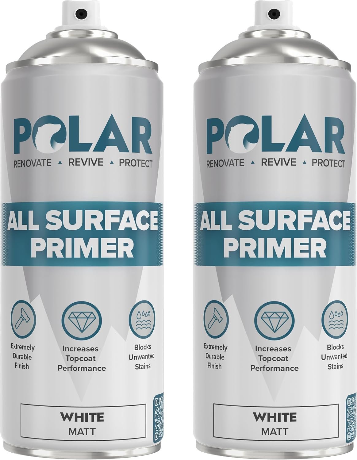 Polar All Surface Primer Matte White – 2 x 13.5 Fl Oz – Ideal for Wood, Metal, Plastic, Brick – Enhanced Adhesion & Quick Drying