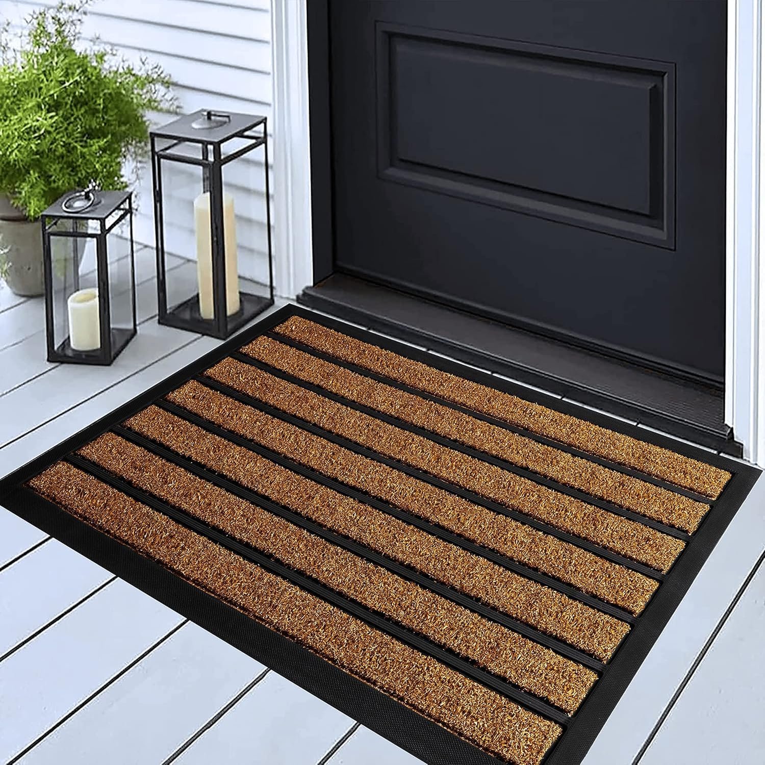 ubdyo Extra Durable Door Mat Outside Entrance (30″ x 17″, Bright Brown) | Dirt Trapping, Non-Slip Backing, Indoor or Outdoor Use, Welcome Mat, Low Profile, Natural Rubber, Stain Fade Resistant