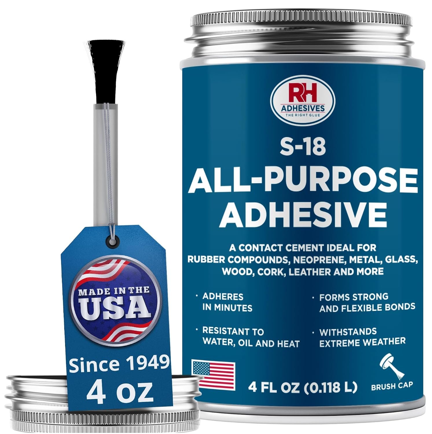 S-18 All-Purpose Adhesive 4 oz – Contact Cement for Headliner & Upholstery | Multi-surface adhesive, bonds rubber, metal, leather, felt, wood and glass, for car headliners and upholstery