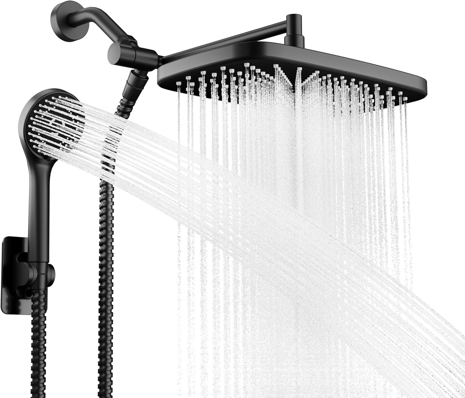 Black Rain Shower Head with Handheld Shower Head, 5 Spray Modes | High-Pressure Dual Shower Combo, Multi-Spray Handheld, 11-Inch Metal Extension Arm, Detachable Design for Easy, Flexible Use
