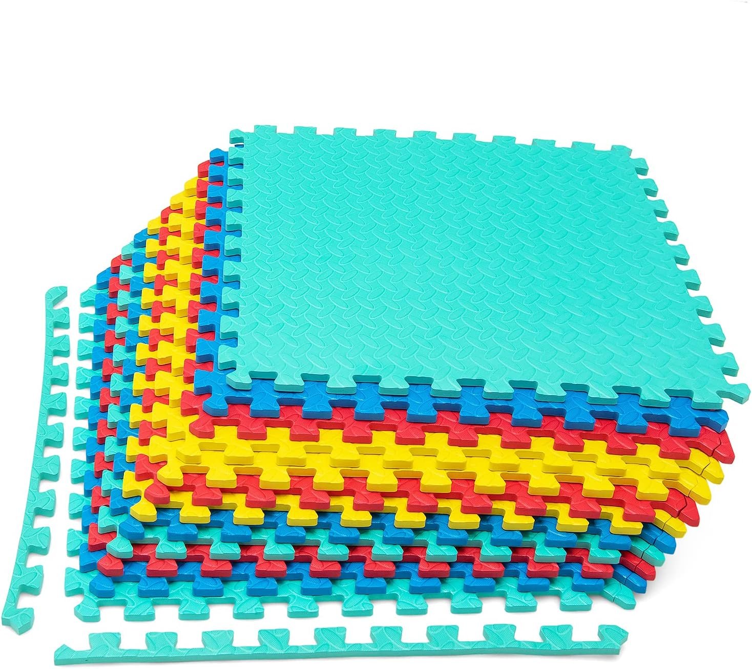 Tangkula 12 Tiles Exercise Flooring Mats with Border, Non-Slip EVA Foam Protective Mats, Elastic Puzzle Play Mats, 1/2″ Interlocking Floor Mats for Home Gym, Fitness Room, Workshop Equipment