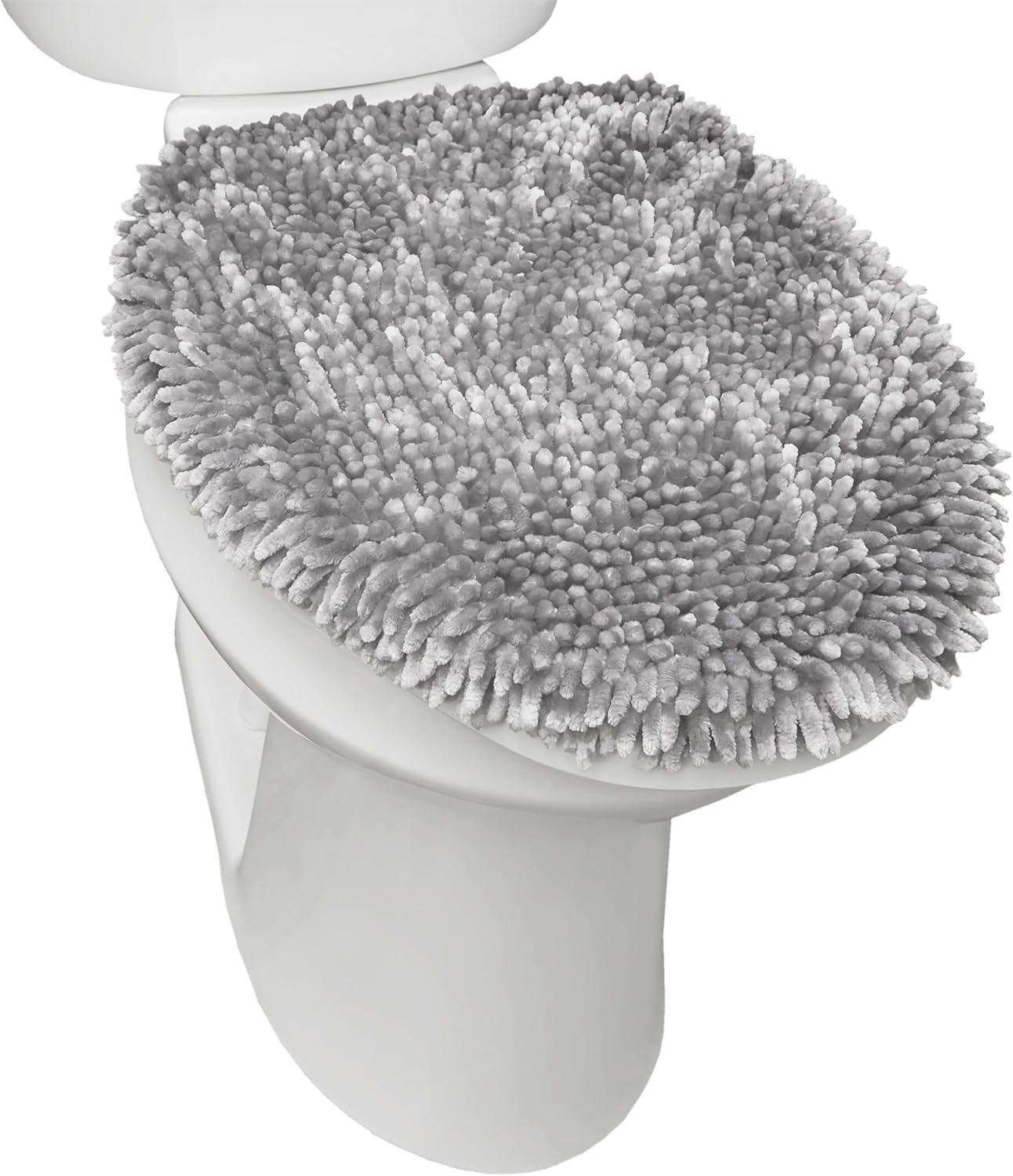 TOWN & COUNTRY BASICS Spa Step Noodle Solid Bathroom Toilet Lid Cover, Plush, Soft, and Absorbent, Machine Washable, Light Grey, 18.5″x19.6″