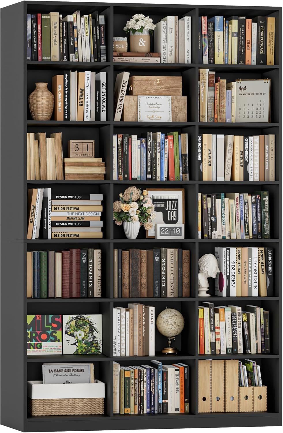 HOSTACK 86″ H Triple Wide Bookshelf and Bookcase, Large Book Shelves, Black | 47″W Bookshelves with Storage, Tall Book Case with Cube Storage, 7-Tier Display Shelf for Living Room, Home Office, Libraray