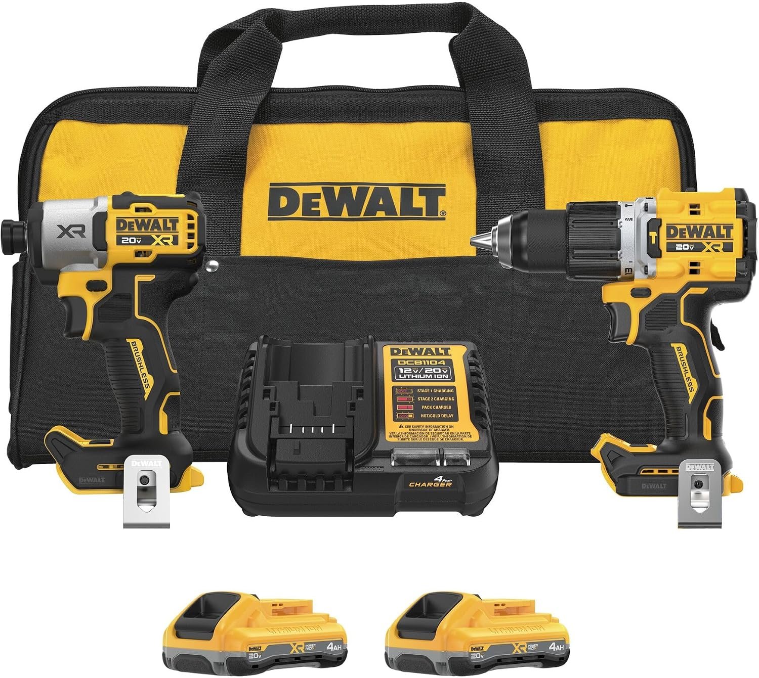 DEWALT 20V MAX XR Impact Driver and Hammer Drill Cordless Power Tool Combo Kit, Includes 2 x 4ah POWERPACK Batteries and a Charger (DCK250QQ2)