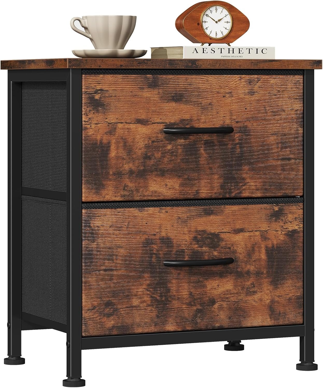 Sweetcrispy Nightstand Set of 2 with 2 Storage Drawers, Small Bedside Table | Small Dresser with Sturdy Wooden Top for Daily Essentials, Compact Nightstand for Bedroom, Closet and Small Spaces