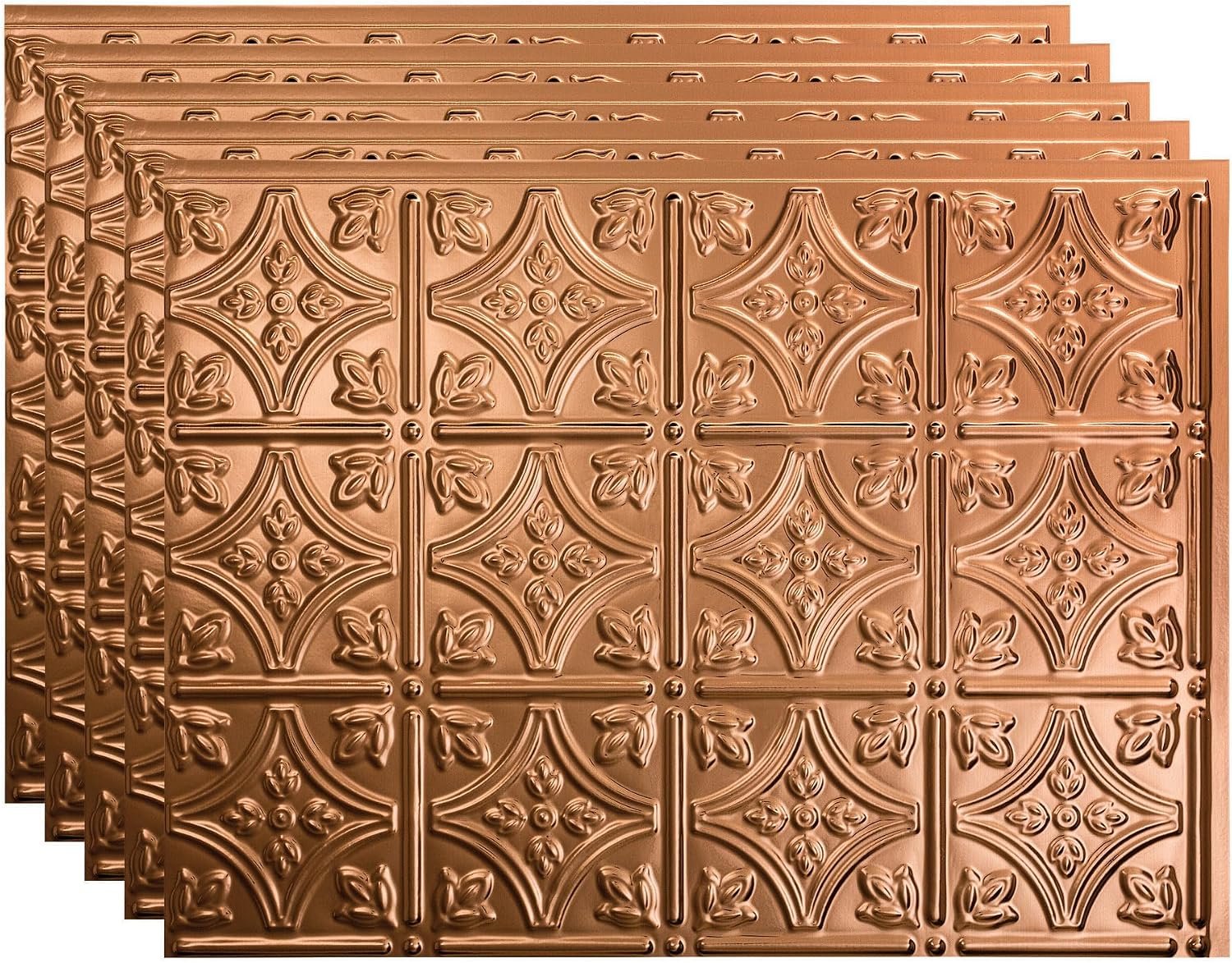 FASÄDE Traditional Style/Pattern 1 Decorative Vinyl 18in x 24in Backsplash Panel in Polished Copper (5 Pack)